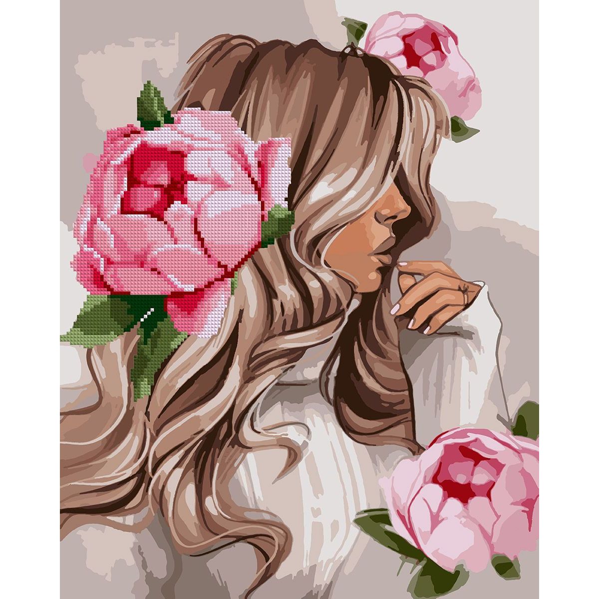 Картина по номерам Santi с алмазной мозаикой Девушка с розовыми пионами 40х50 см - фото 1