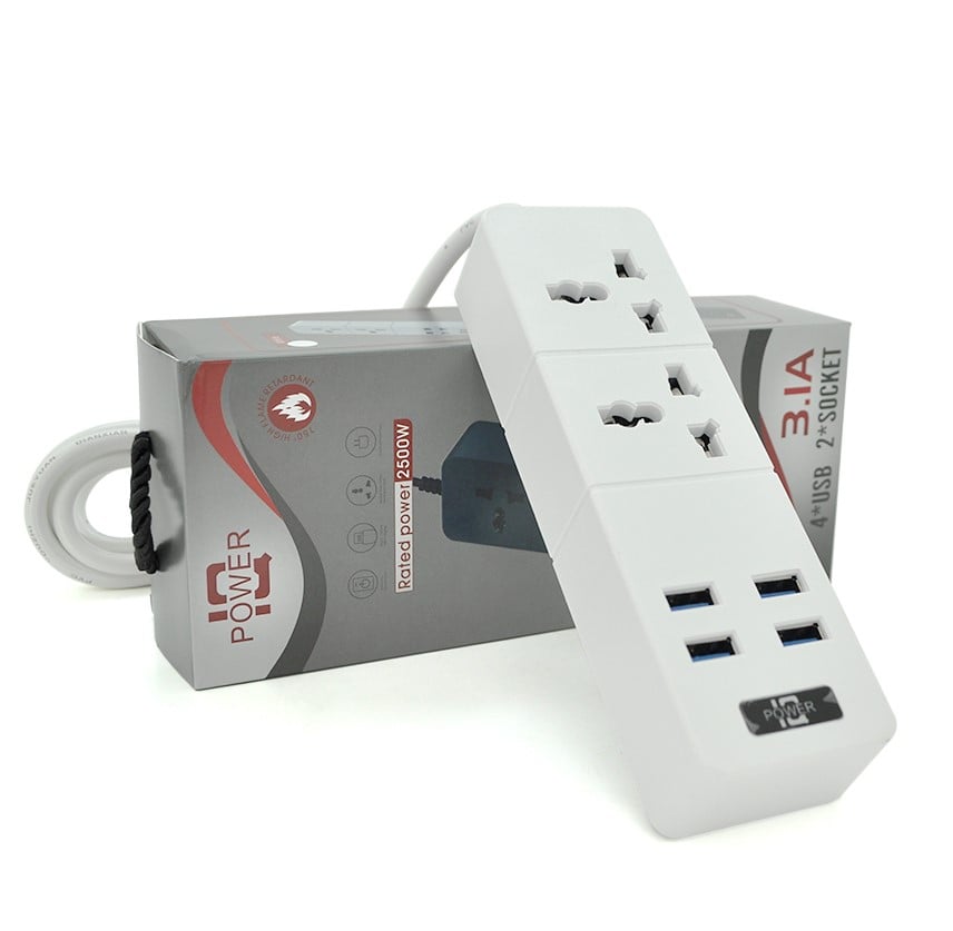 Сетевой фильтр-удлинитель Voltronic Power ТВ07 2 розетки + 4 USB 2 м сечение 3х0.75 мм 2500W White - фото 2