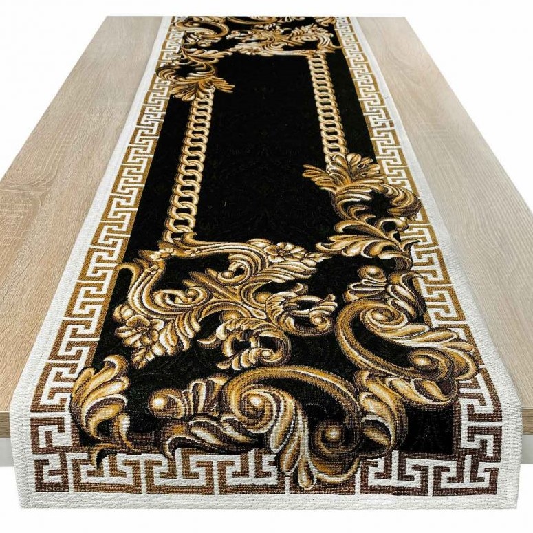 Доріжка на стіл Прованс Arte di lusso, 140х40 см, чорний із золотим (25444) - фото 1
