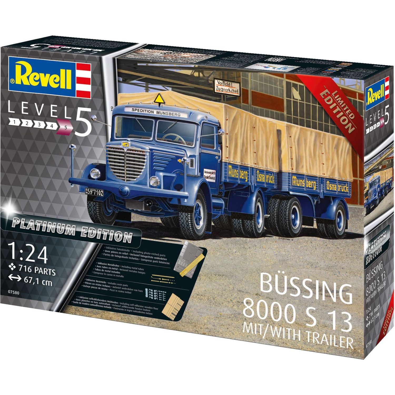 Сборная модель Revell Грузовая машина Bussing 8000 S13 с прицепом 5, масштаб 1:24, 716 деталей (RVL-07580) - фото 1