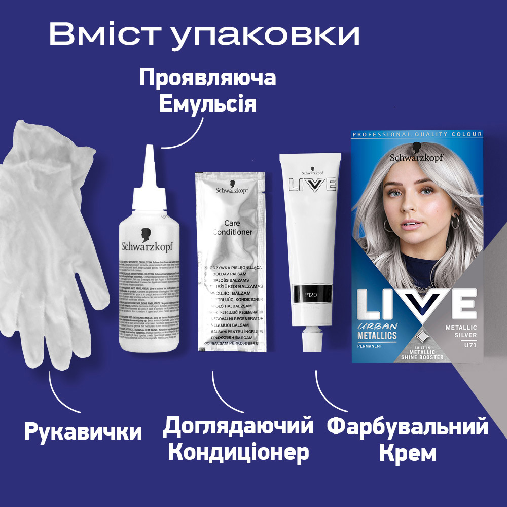 Краска для волос Schwarzkopf Live Urban Metallics U71 Metallic Silver - фото 7