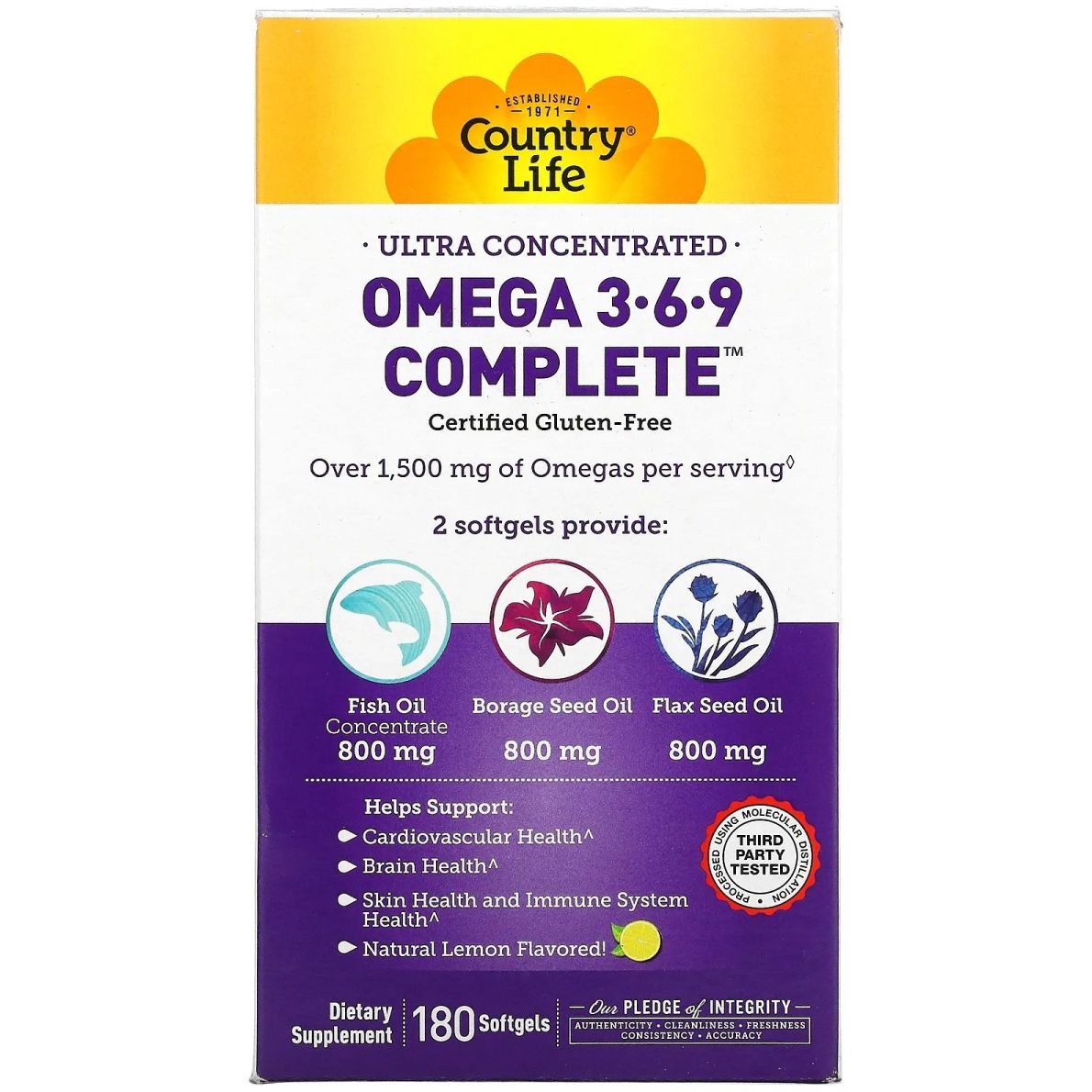 Жирні кислоти Country Life Omega 3-6-9 Complete 180 капсул - фото 1