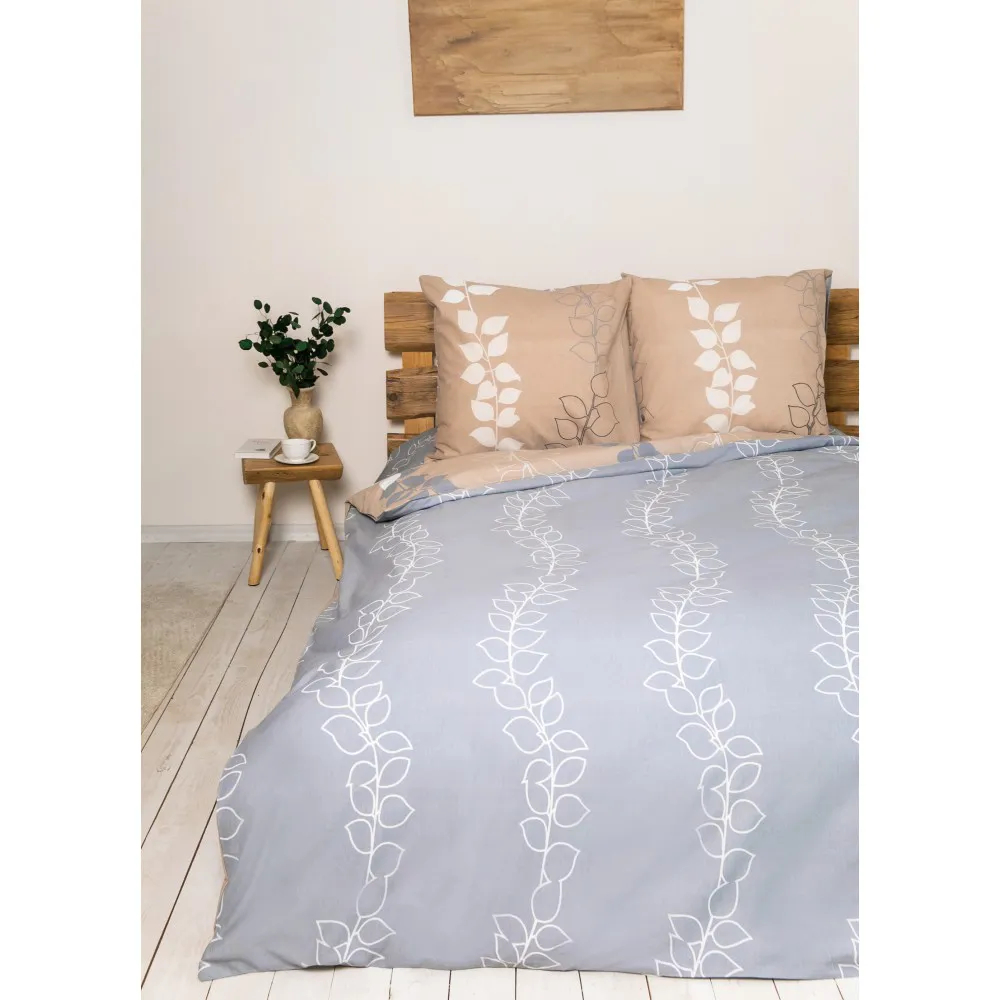 Комплект постельного белья ТЕП Soft dreams Grey Leaf евро светло-серый c бежевым (2-03859_25850) - фото 4