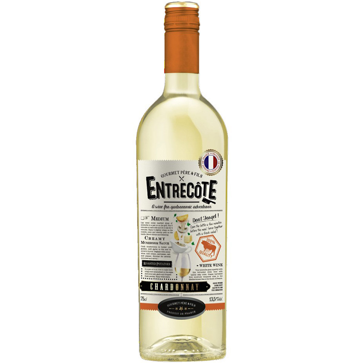 Вино Gourmet Pere &amp; Fils Entrecote Chardonnay белое сухое 0.75 л - фото 1