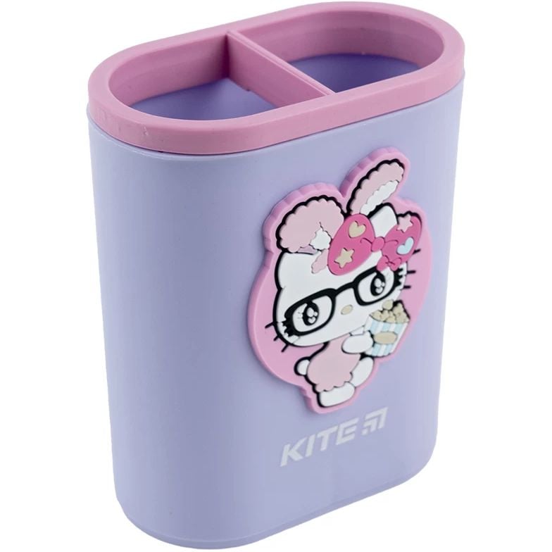 Стакан-підставка для канцелярських приладів Kite з фігуркою Hello Kitty 2 відділення фіолетова (HK23-170) - фото 1