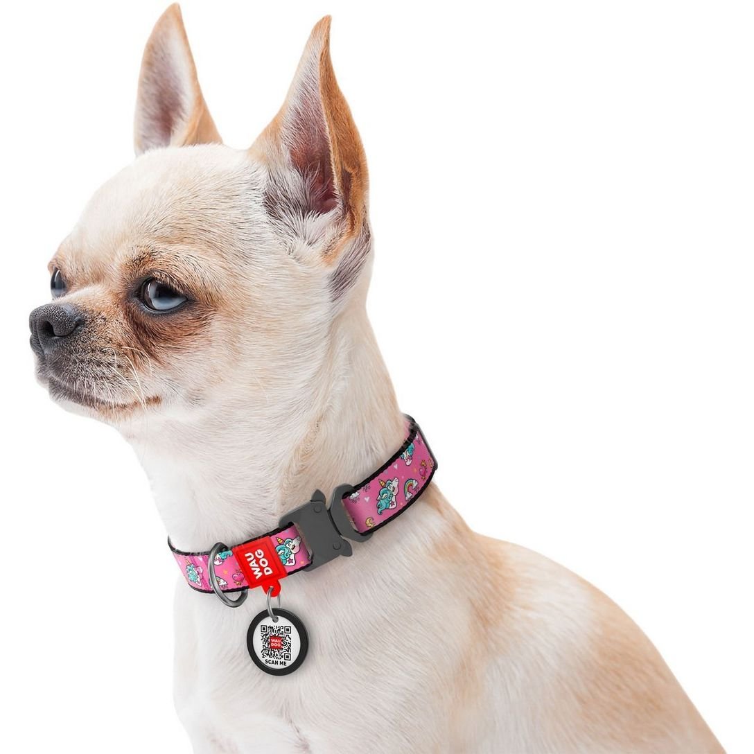 Нашийник для собак Waudog Nylon Єдинороги, з QR паспортом, металева пряжка-фастекс, 35-58х2,5 см - фото 4