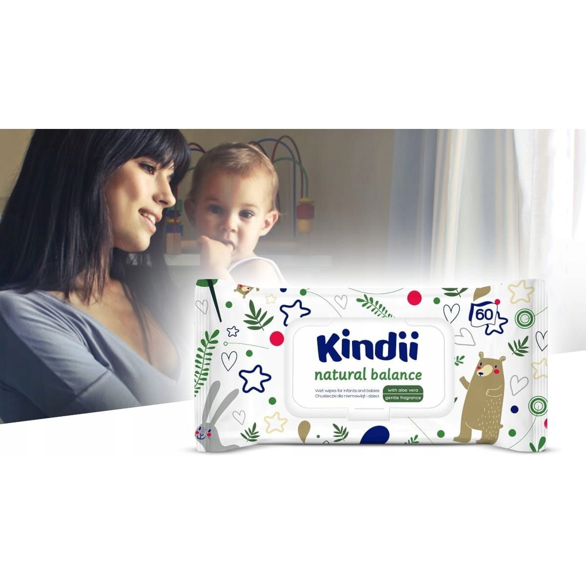 Вологі серветки Kindii Natural Balance, 60 шт. - фото 2