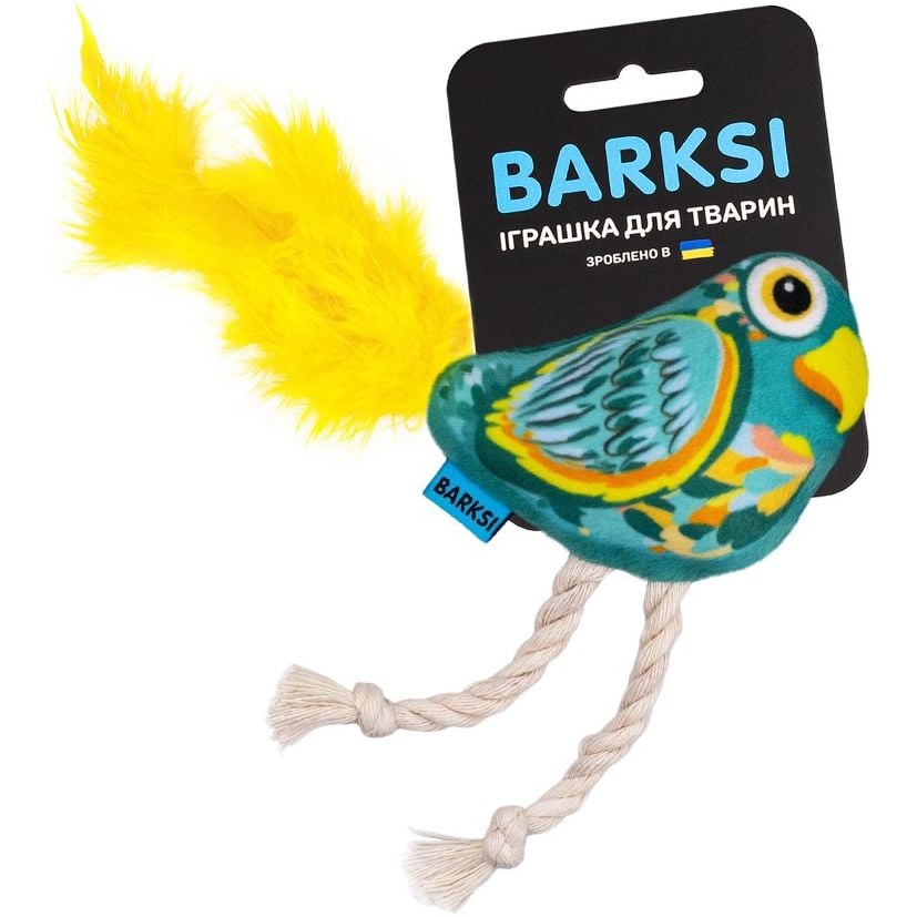 Іграшка для котів Barksi Папуга з дзвіночком та пір'ям 11х8 см - фото 3