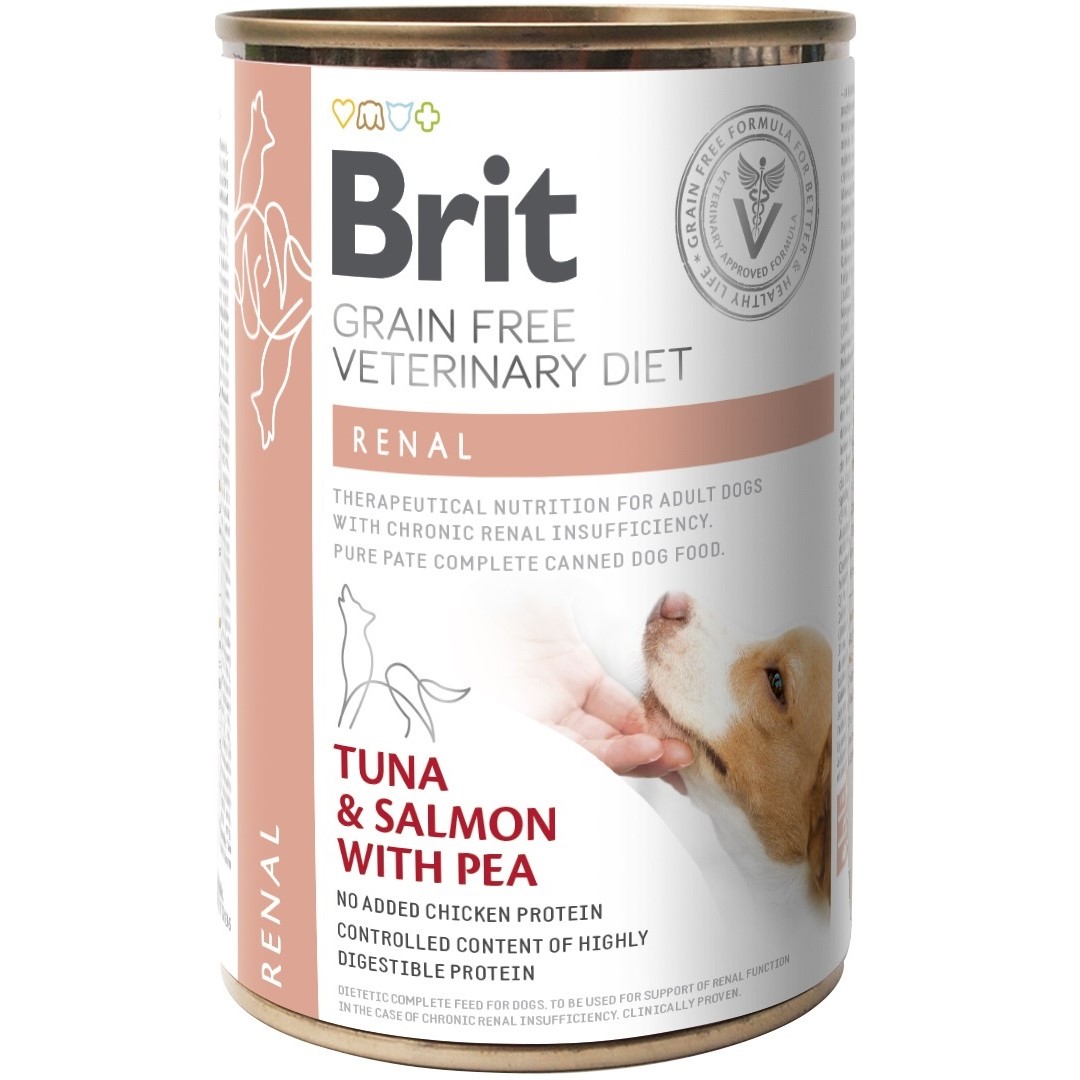 Корм консервований для собак Brit Grain Free Veterinary Diet Renal при хронічній нирковій недостатності з тунцем, лососем та горохом 400 г - фото 1