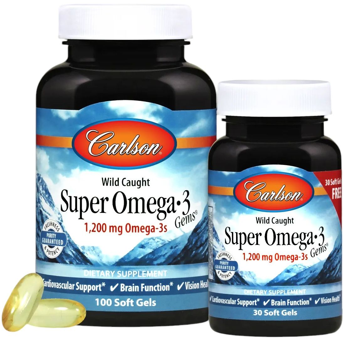 Супер Омега-3 Carlson Super Omega-3, 1200 мг 100+30 желатинових капсул - фото 1