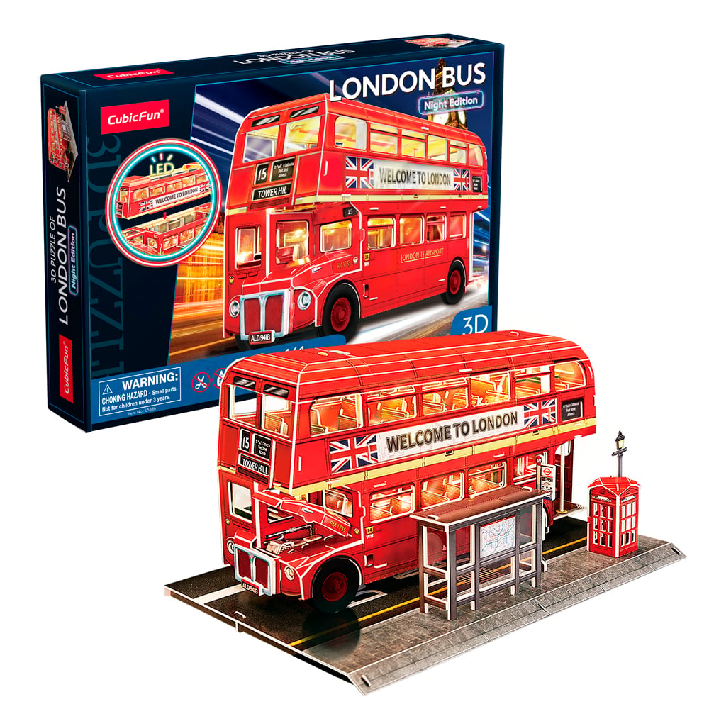 Трехмерная головоломка-конструктор CubicFun с LED подсветкой Лондонский автобус (L538h) - фото 2