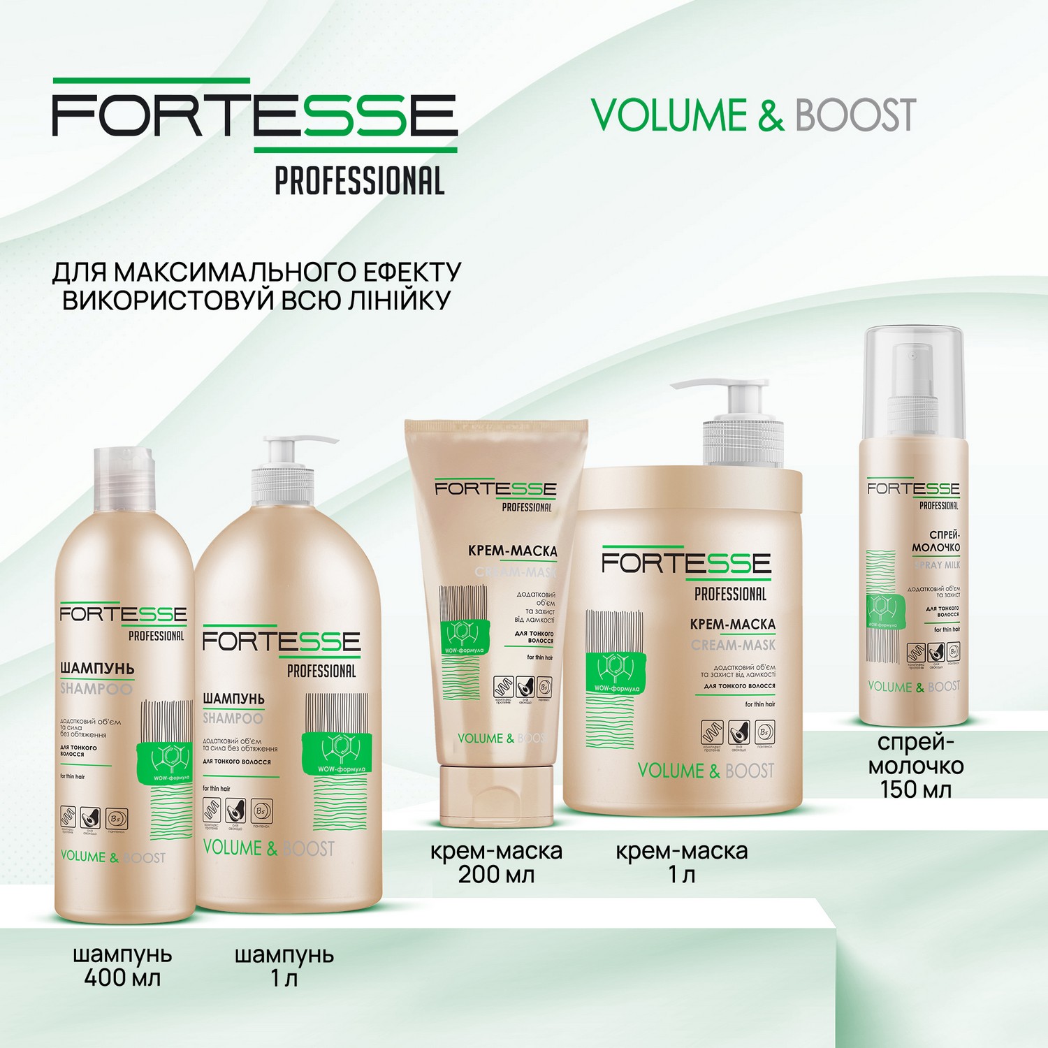 Маска-крем Fortesse Professional Volume & Boost Об'єм, для тонкого волосся, 200 мл - фото 4