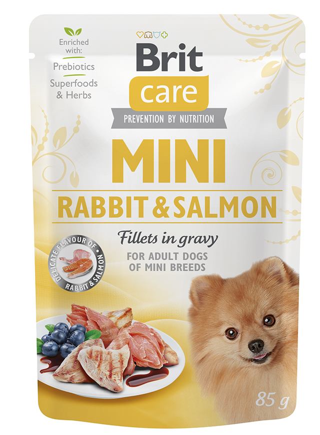 Беззерновой влажный корм для собак миниатюрных пород Brit Care Mini pouch, кролик и лосось в соусе, 85 г - фото 1