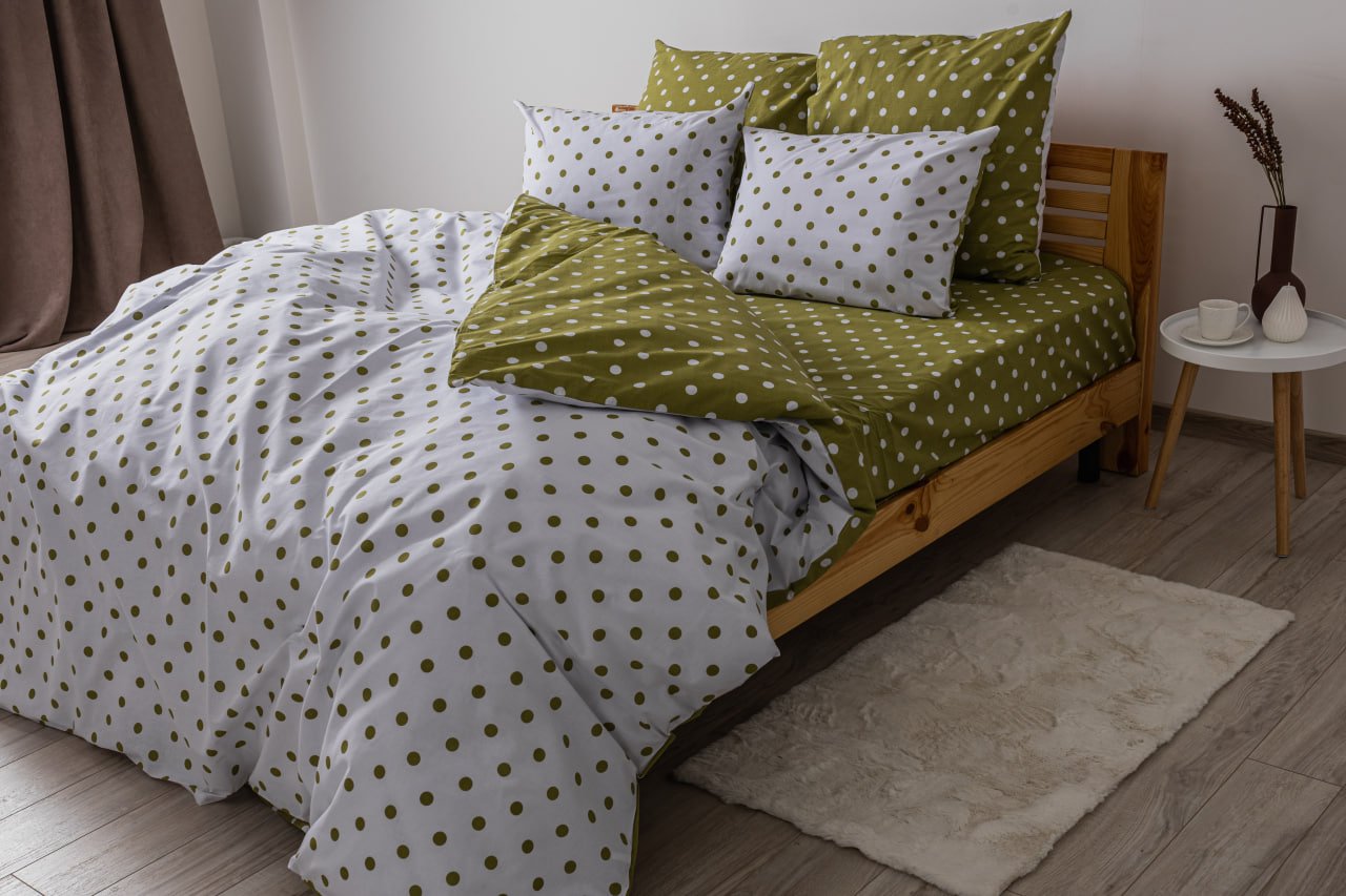 Комплект постельного белья ТЕП Happy Sleep Olive Dots полуторный оливковый с белым (2-03794_25062) - фото 2