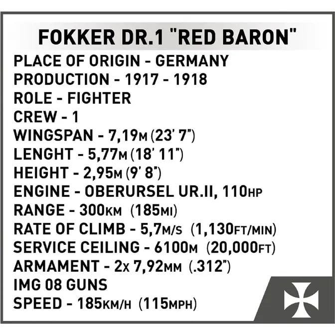Конструктор Cobi Перша світова війна Літак Fokker Dr. I Червоний барон, 174 деталі (COBI-2986) - фото 10
