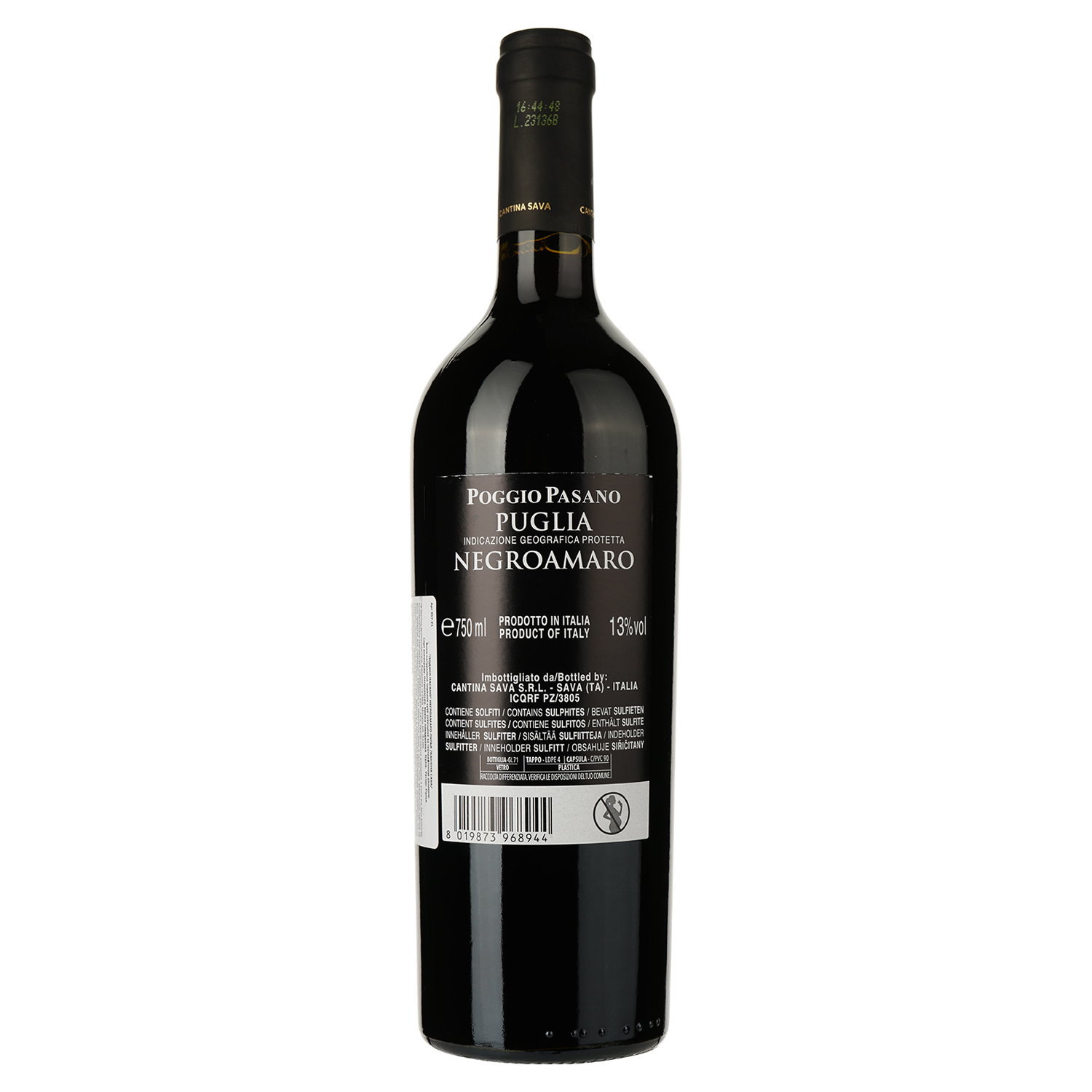Вино Cantina Sava Poggio Pasano Negroamaro Puglia, червоне, сухе, 14%, 0,75 л - фото 2