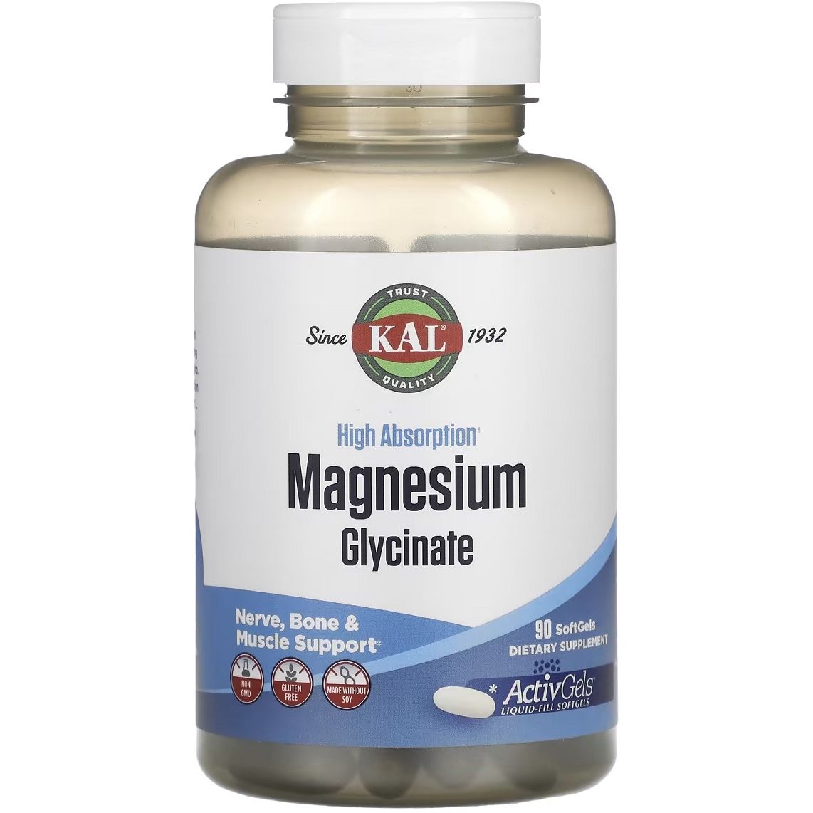 Магній гліцинат KAL High Absorption Magnesium Glycinate високої засвоюваності 315 мг 90 желатинових капсул - фото 1