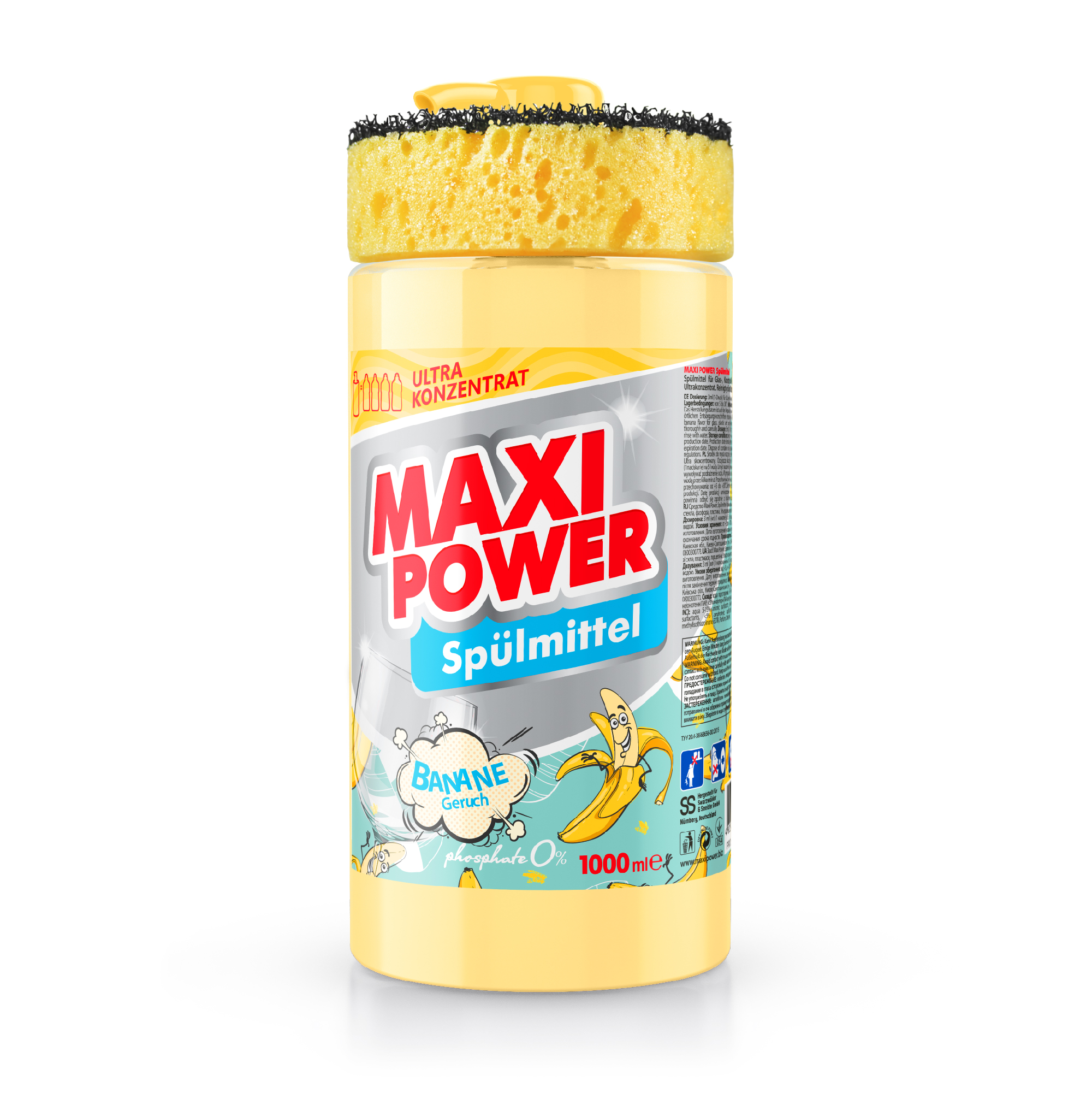 Засіб для миття посуду Maxi Power Банан з губкою, 1 л - фото 1
