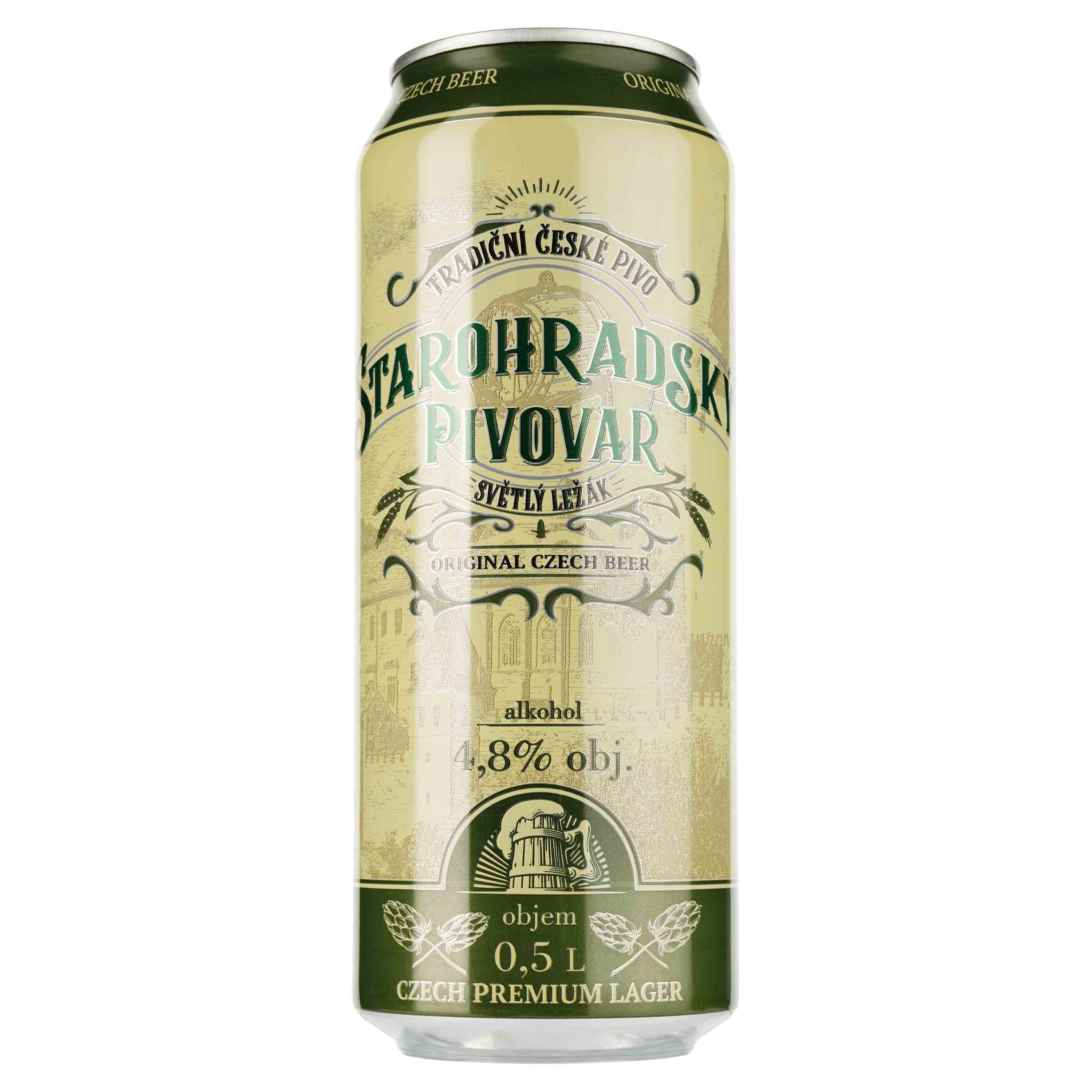 Пиво Starohradsky pivovar, світле, фільтроване, 4,8%, з/б, 0,5 л - фото 1