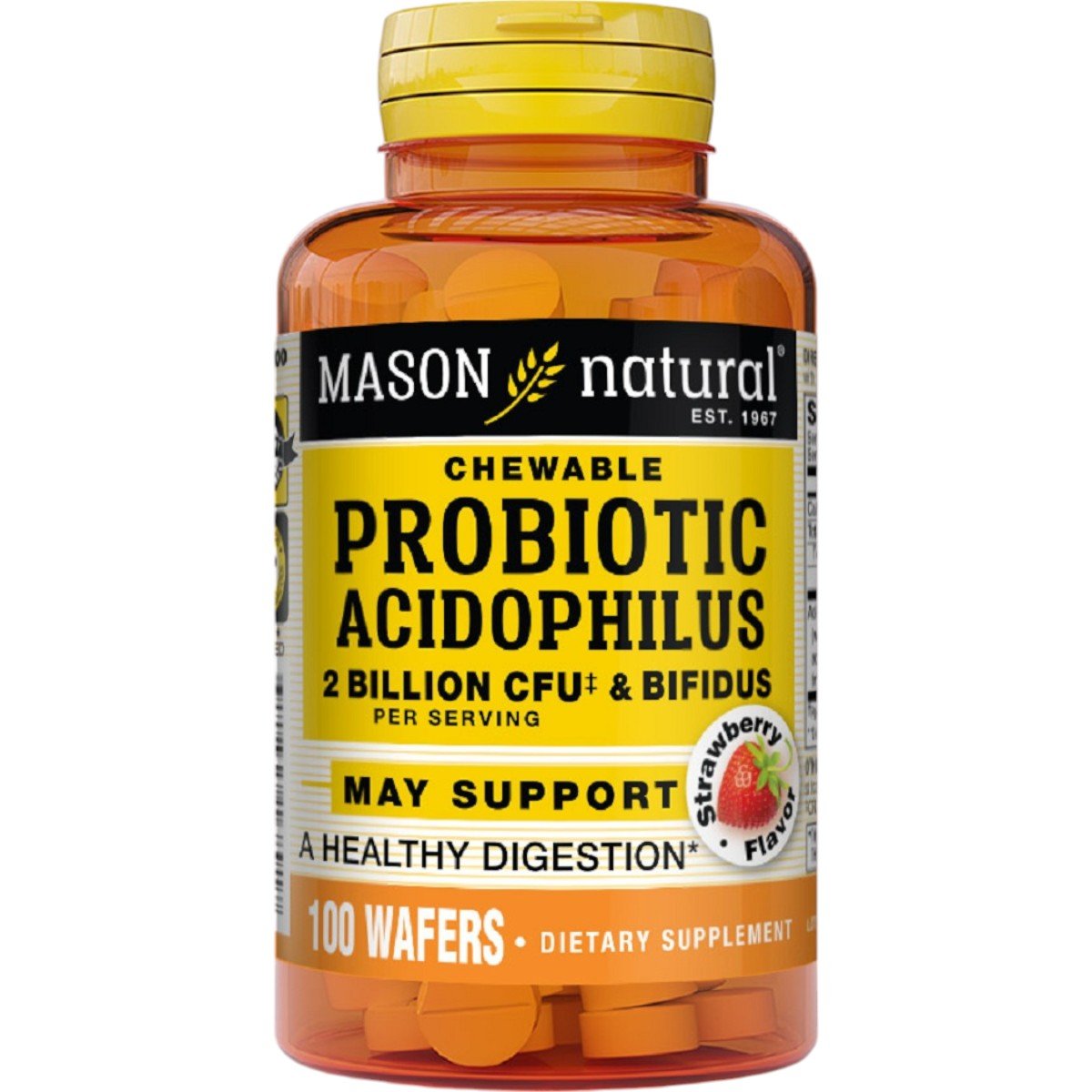 Пробиотики Mason Natural Probiotic Acidophilus With Bifidus 2 млд КОЕ со вкусом клубники 100 жевательных таблеток - фото 1