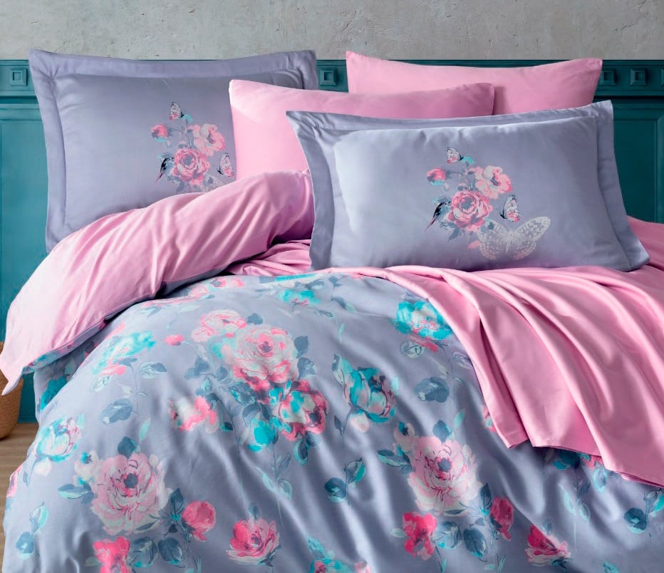 Комплект постельного белья Hobby Exclusive Sateen Calvina, 200х220, сатин, сиреневый и светло-розовый (8698499154513) - фото 1