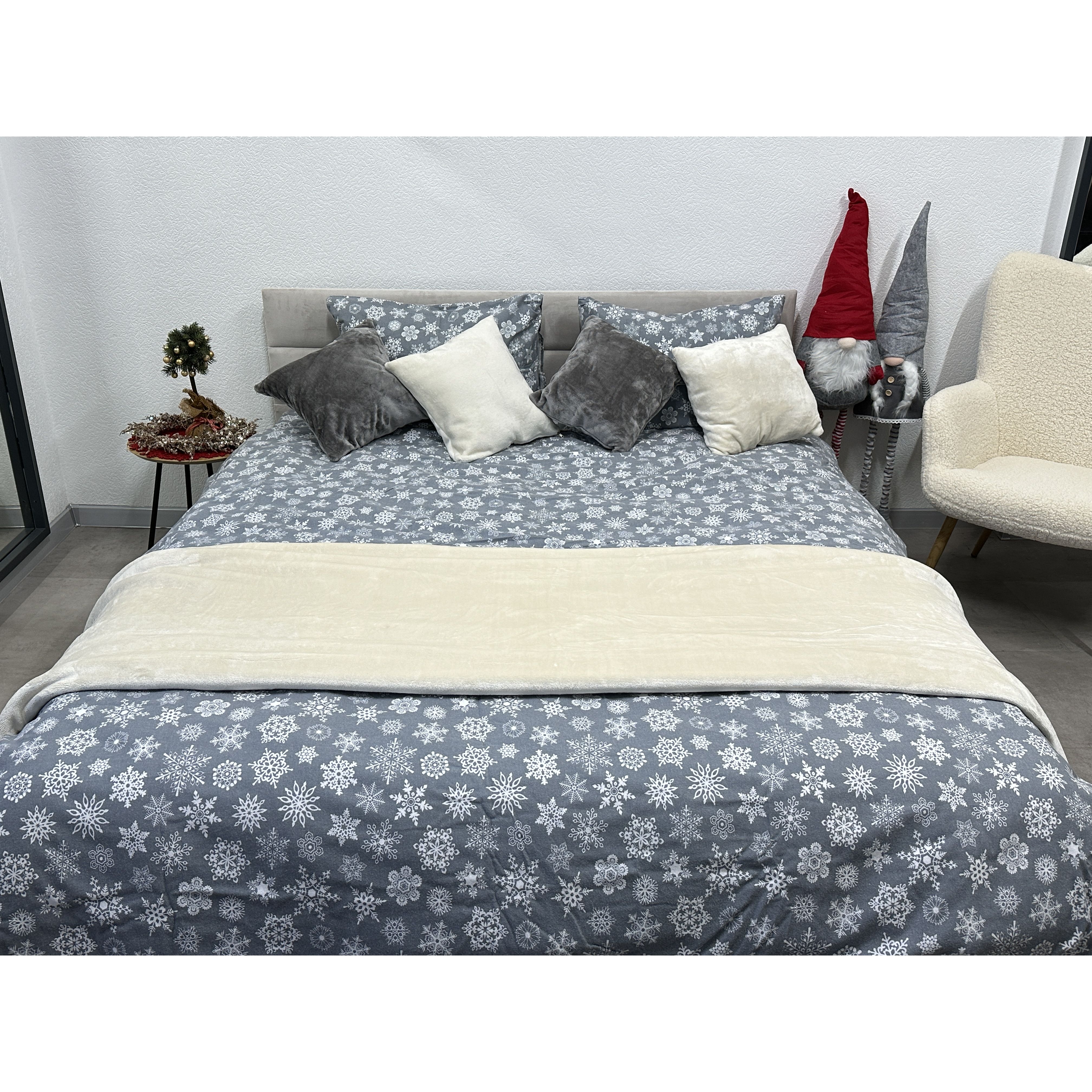Комплект постельного белья Ecotton двуспальный 15501 Снежинка на сером (24263) - фото 1