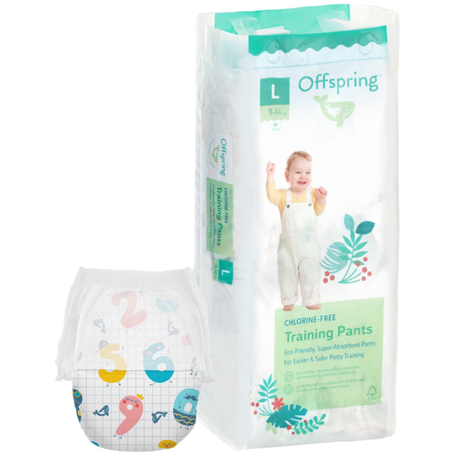 Підгузки-трусики Offspring Fun Figures, розмір L (9-14 кг) 36 шт. (DP-OI-FAP-L36P-FFG) - фото 1