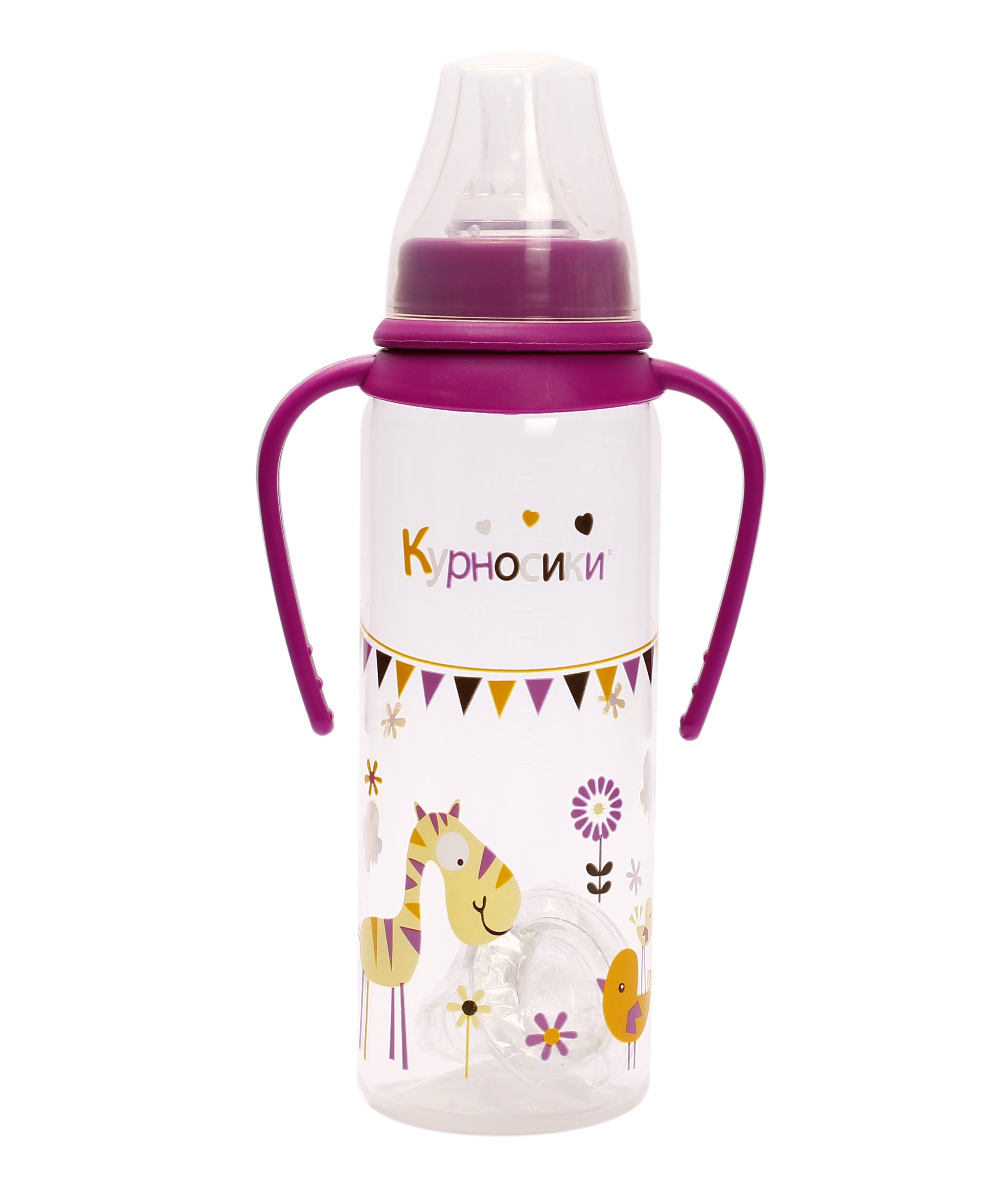 Бутылочка для кормления Курносики, с 2 сосками, с ручками, 250 мл, фиолетовый (7012 фіол) - фото 1