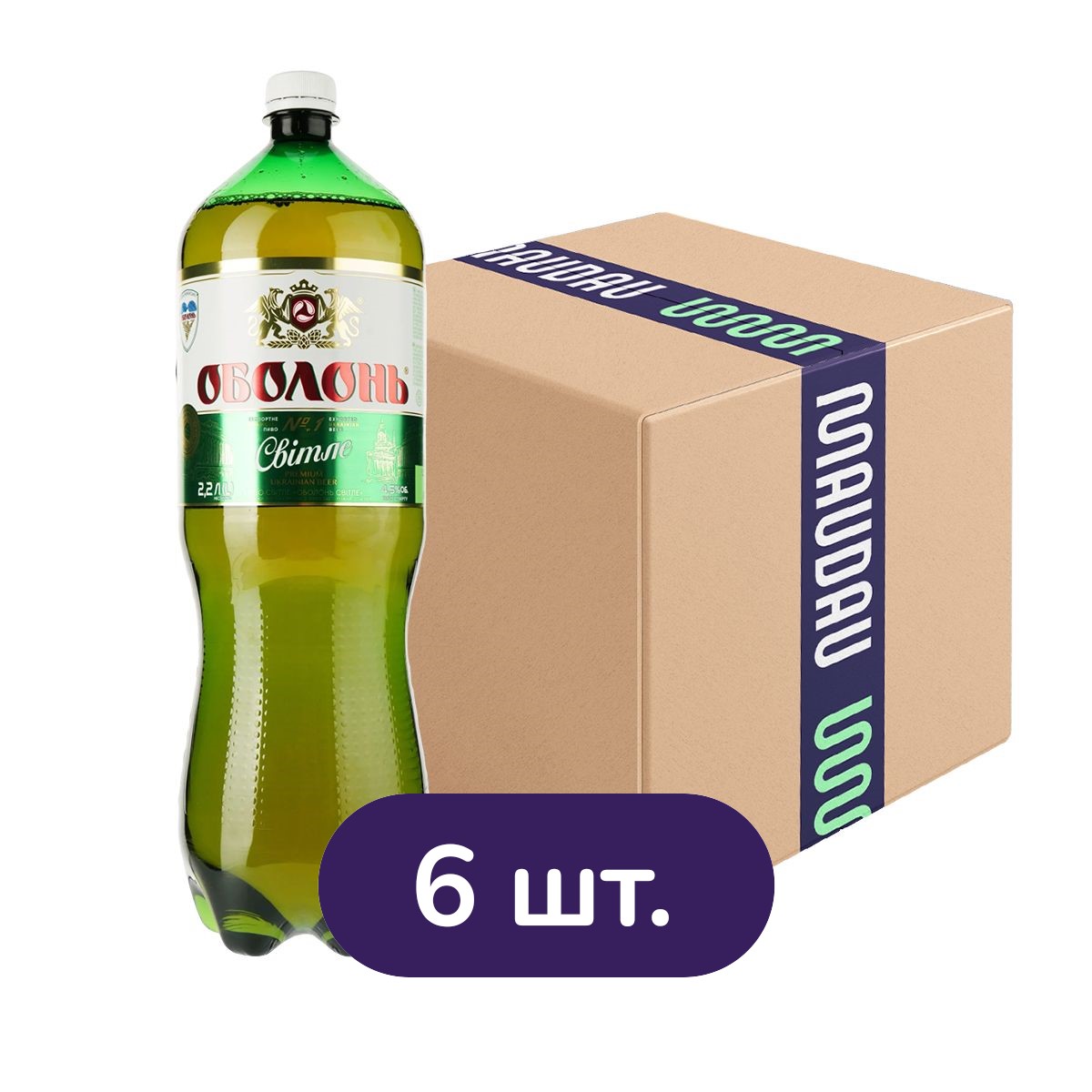 Пиво Оболонь світле 4.5% 13.2 л (6 шт. х 2.2 л) - фото 1