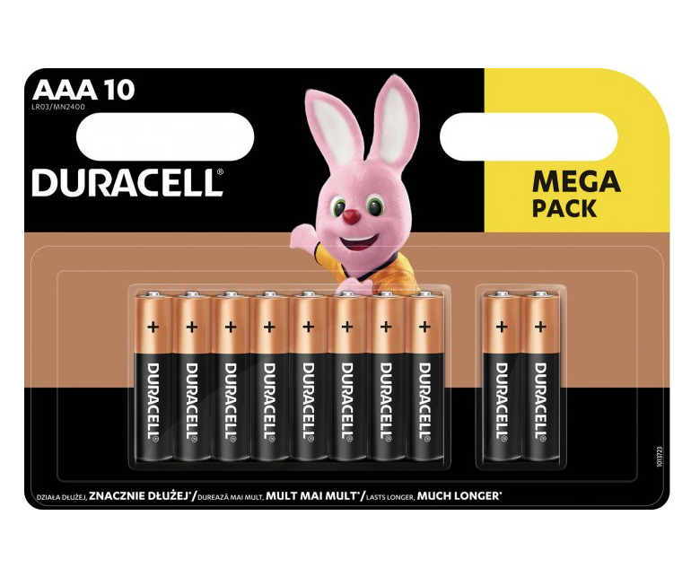 Щелочные батарейки мизинчиковые Duracell 1,5 V ААA LR03/MN2400, 10 шт. (5002509) - фото 1