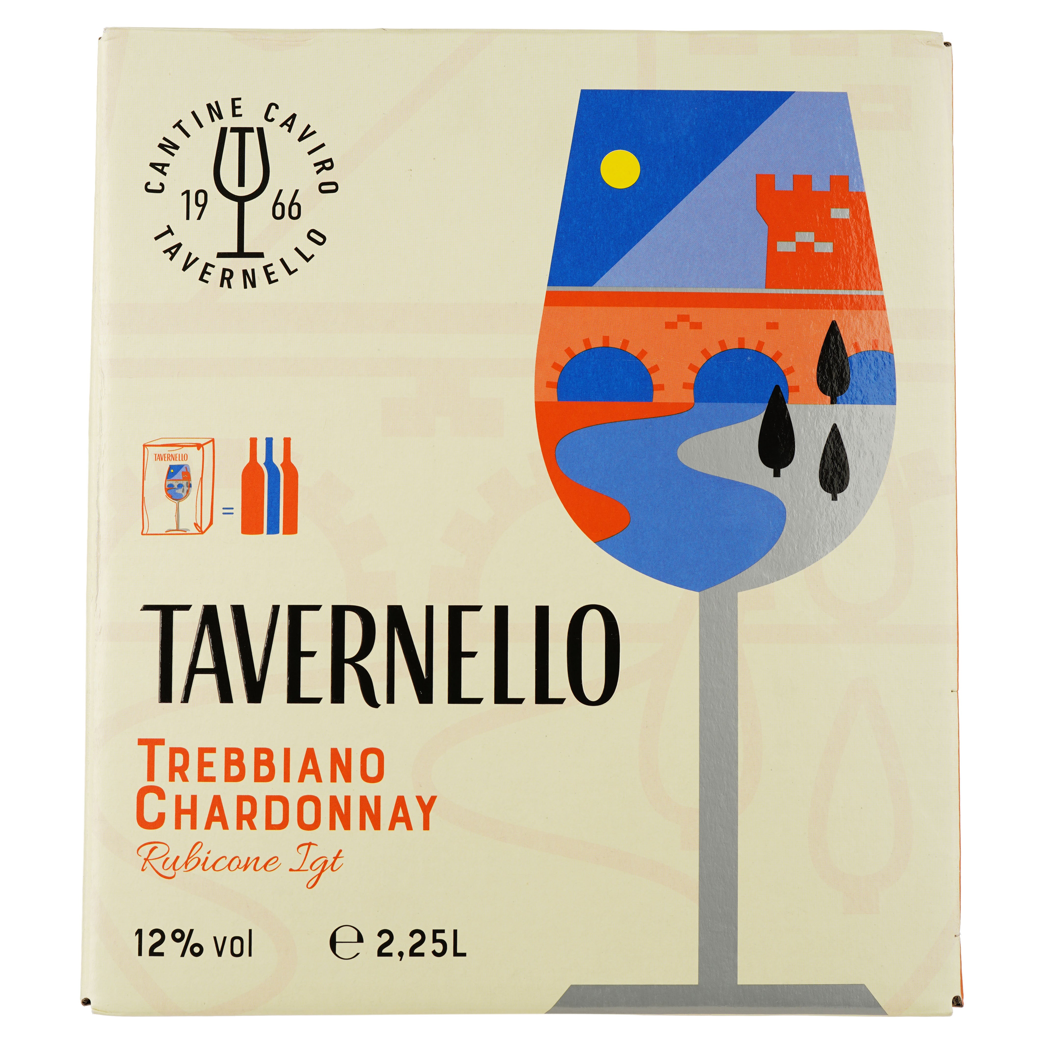Вино Tavernello Trebbiano Сhardonnay Rubicone IGT белое полусухое 2.25 л - фото 1