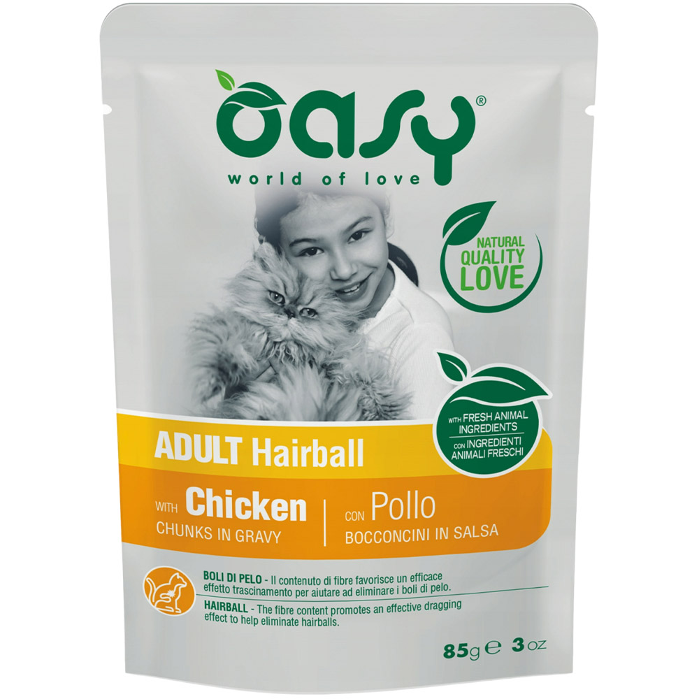 Вологий корм для дорослих котів Oasy Adult Hairball з куркою 85 г - фото 1