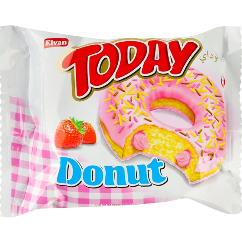 Пончик Elvan Today Donut в глазури с начинкой со вкусом клубники 50 г - фото 1