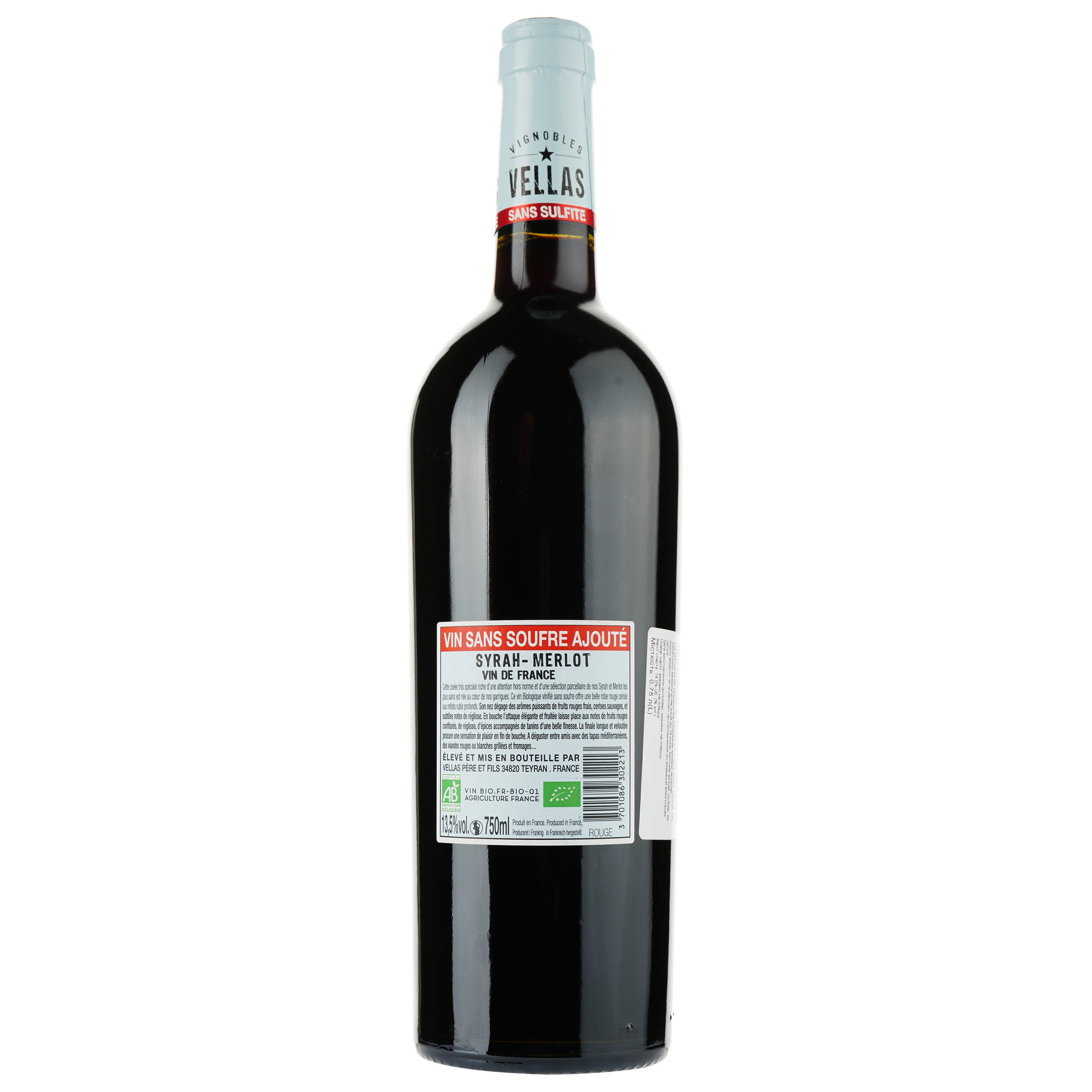 Вино Vellas Sans Sulfite Syrah Grenache Bio 2022 Vin de France, червоне, сухе, 0,75 л - фото 2
