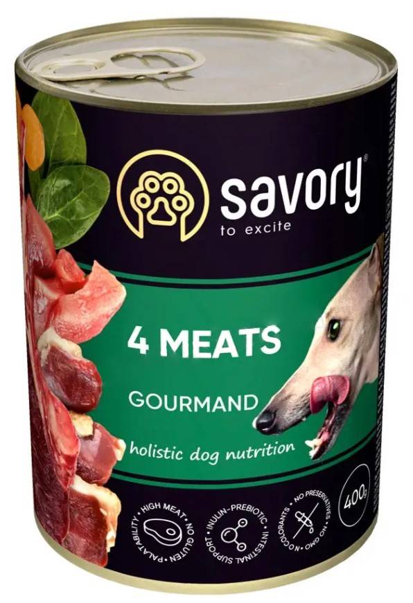 Влажный корм для взрослых собак всех пород Savory Dog Gourmand, 4 мяса, 400 г - фото 1