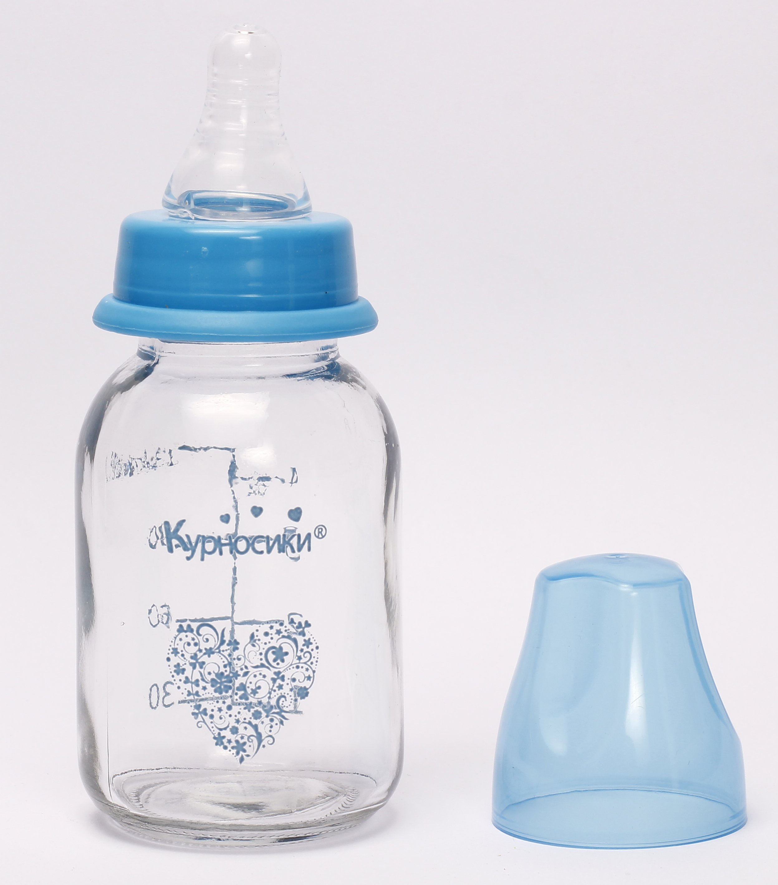 Бутылочка для кормления Курносики, стеклянная, с силиконовой соской, от 0 мес., 130 мл, голубой (7010 гол) - фото 2