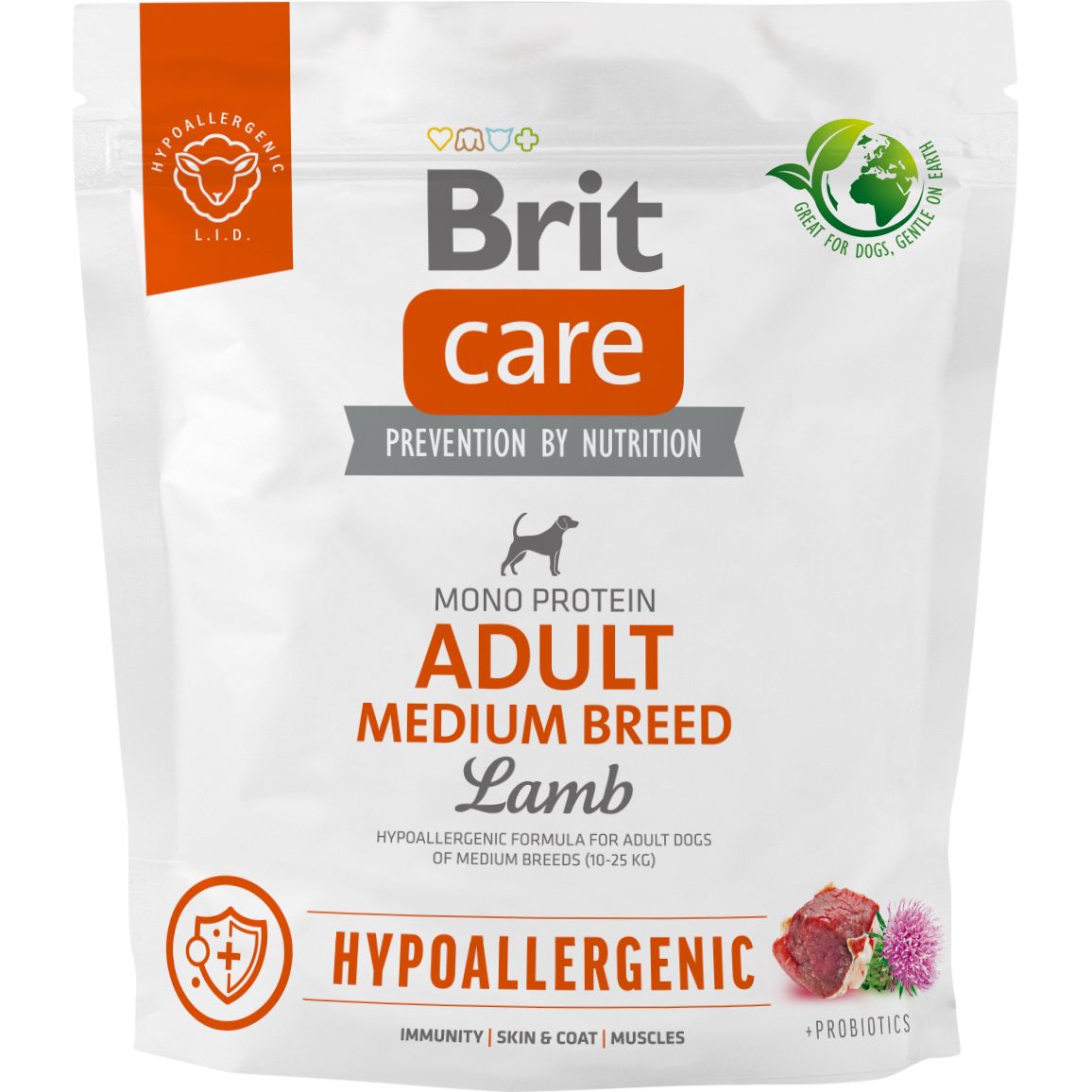 Сухий корм для собак середніх порід Brit Care Dog Hypoallergenic Adult Medium Breed, гіпоалергенний, з ягням, 1 кг - фото 1