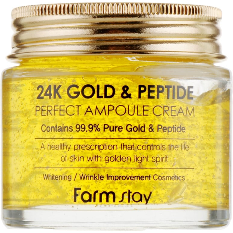 Ампульний крем для обличчя FarmStay 24K Gold&Peptide Perfect Ampoule Cream із золотом і пептидами 80 мл - фото 1