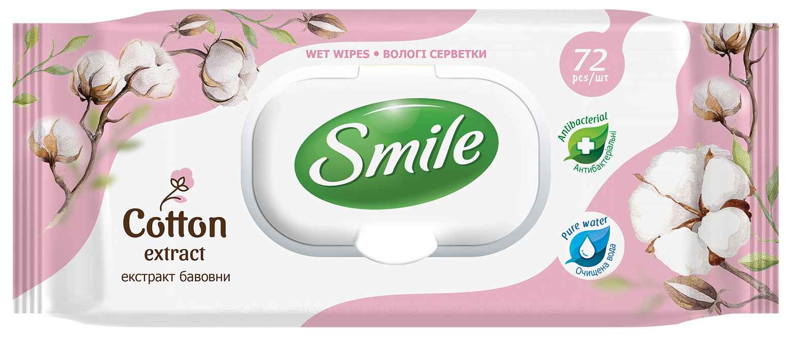 Влажные салфетки Smile Natural с экстрактом хлопка, 72 шт. - фото 1