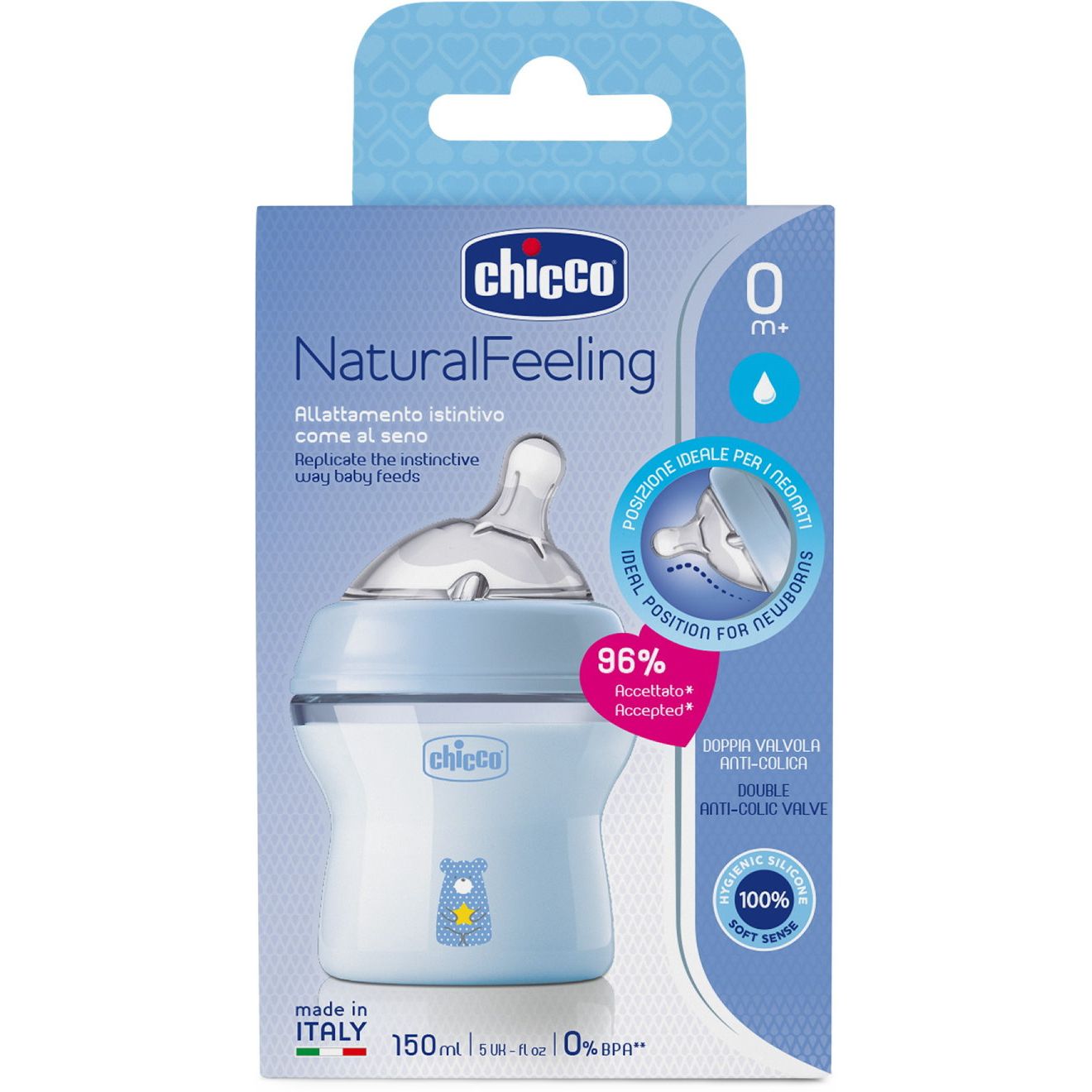 Пляшечка для годування Chicco Natural Feeling, Color, з силіконовою соскою, 150 мл, блакитний (81311.20) - фото 8
