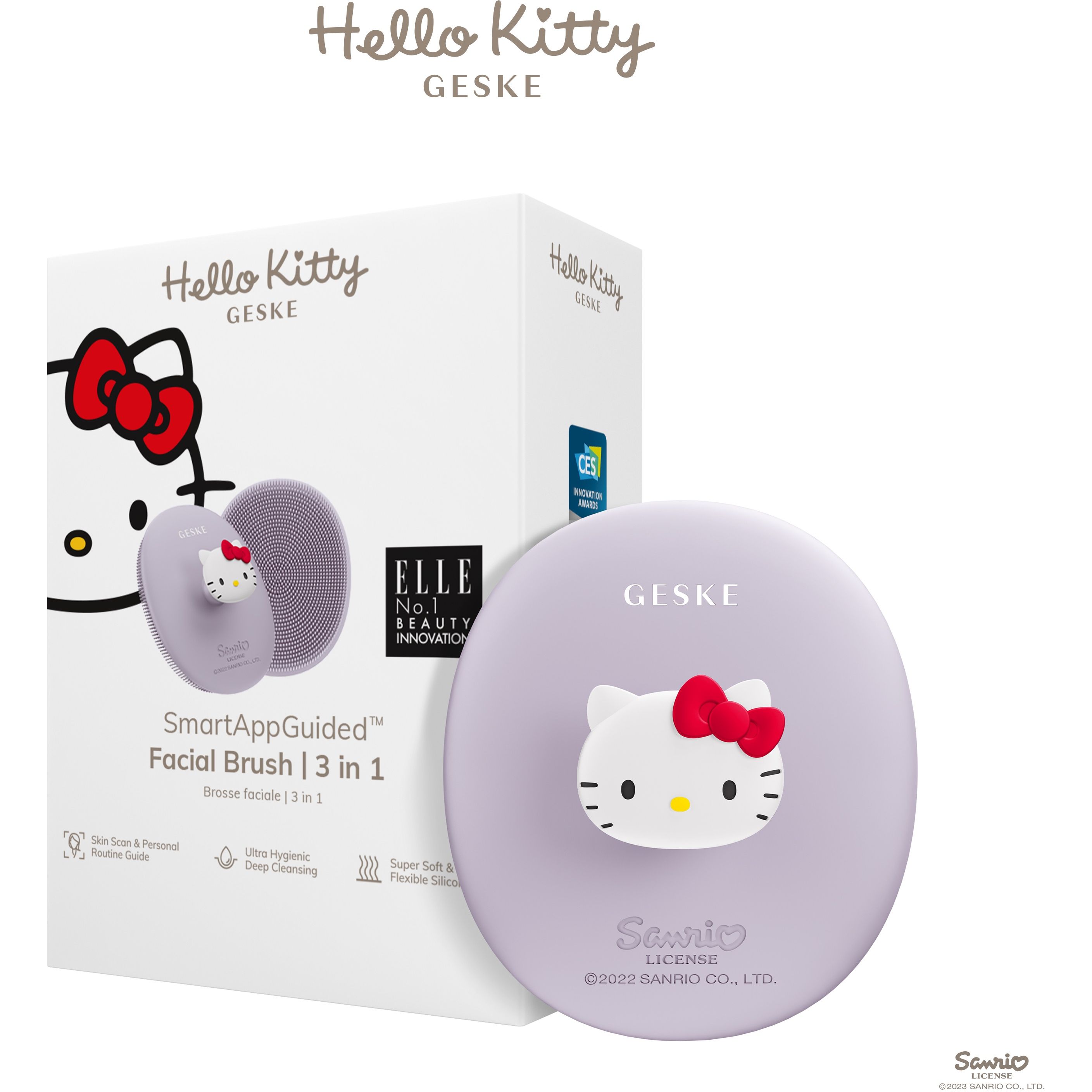 Щетка для лица GESKE Facial Brush 3 в 1 by Hello Kitty с держателем фиолетовая - фото 1