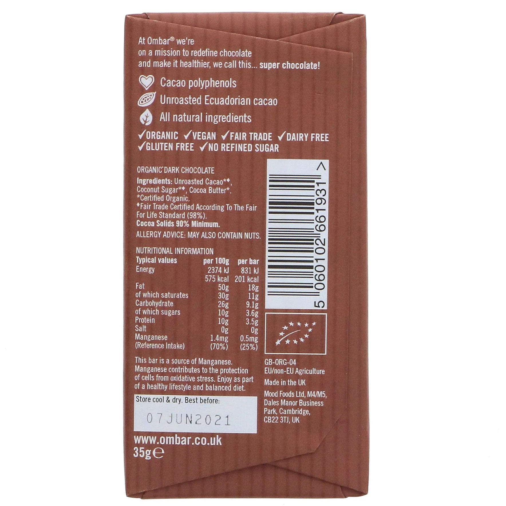 Шоколад сирий Ombar 90% какао органічний 35 г - фото 2