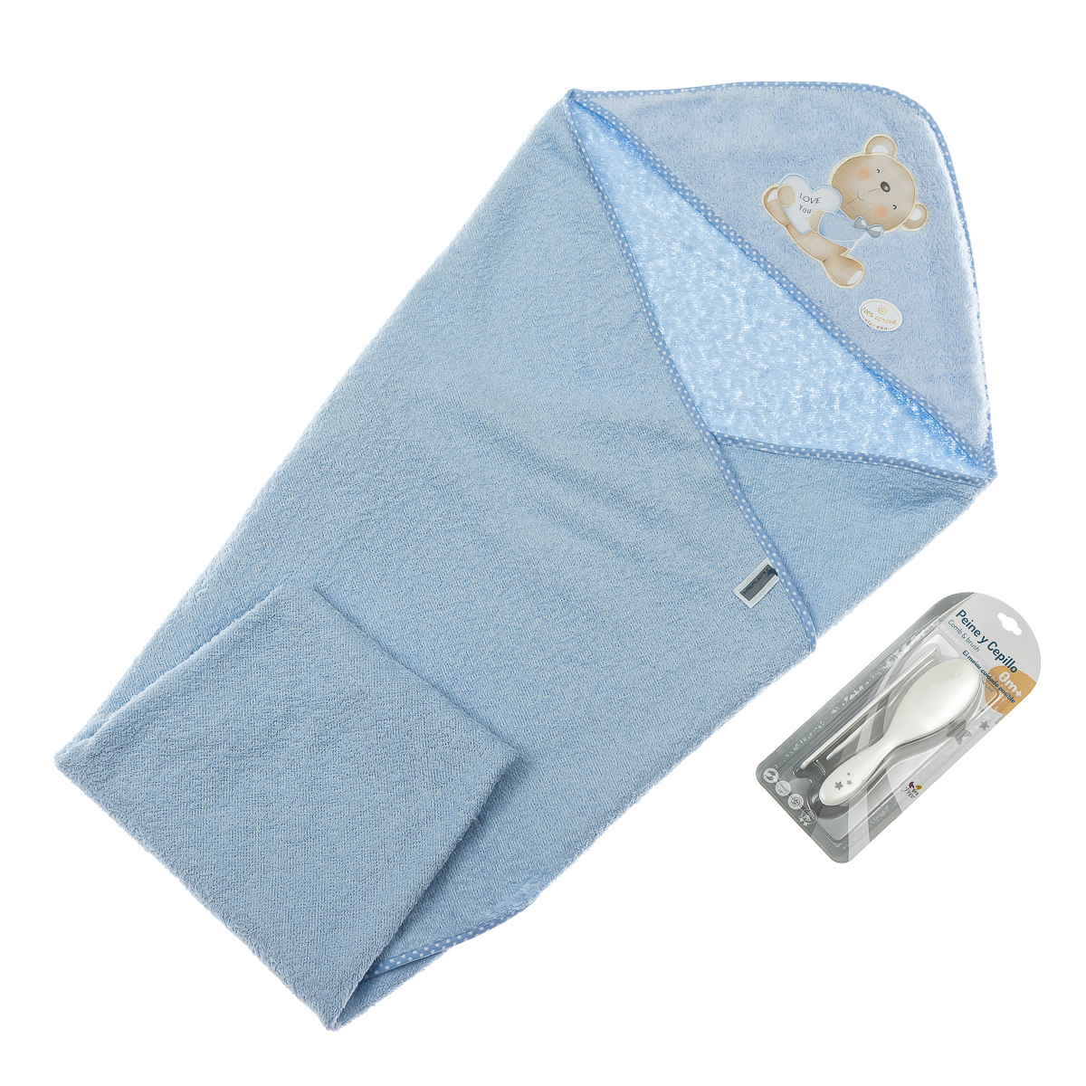 Рушник з гребінцем і щіткою Interbaby Bear, блакитний (8100225) - фото 1