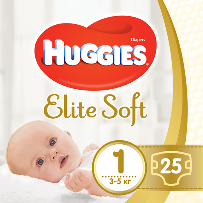 Набор подгузников Huggies Elite Soft 1 (3-5 кг), 100 шт. (4 уп. по 25 шт.) - фото 1