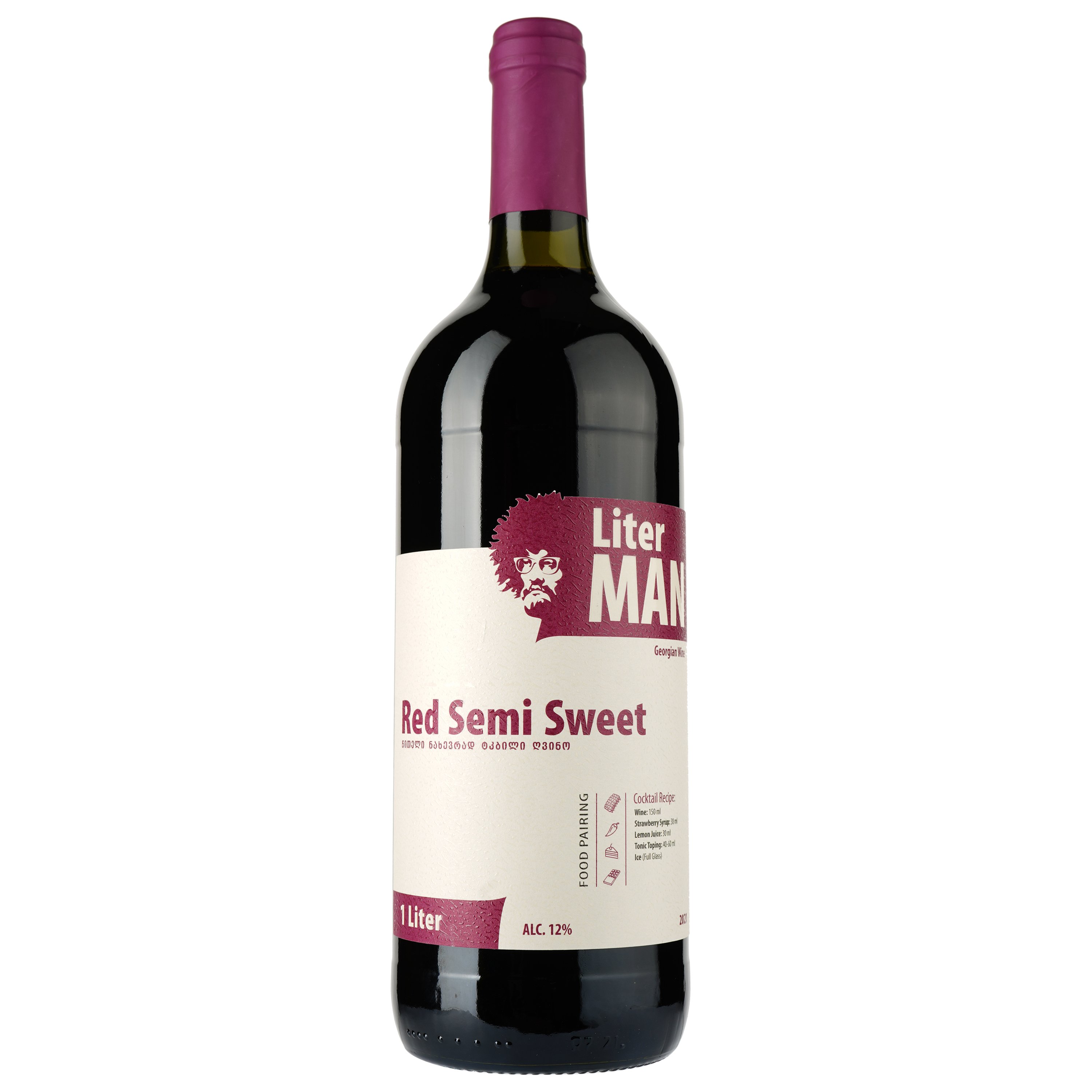 Вино Shilda Liter Man Red Semi Sweet, червоне, напівсолодке, 1 л - фото 1