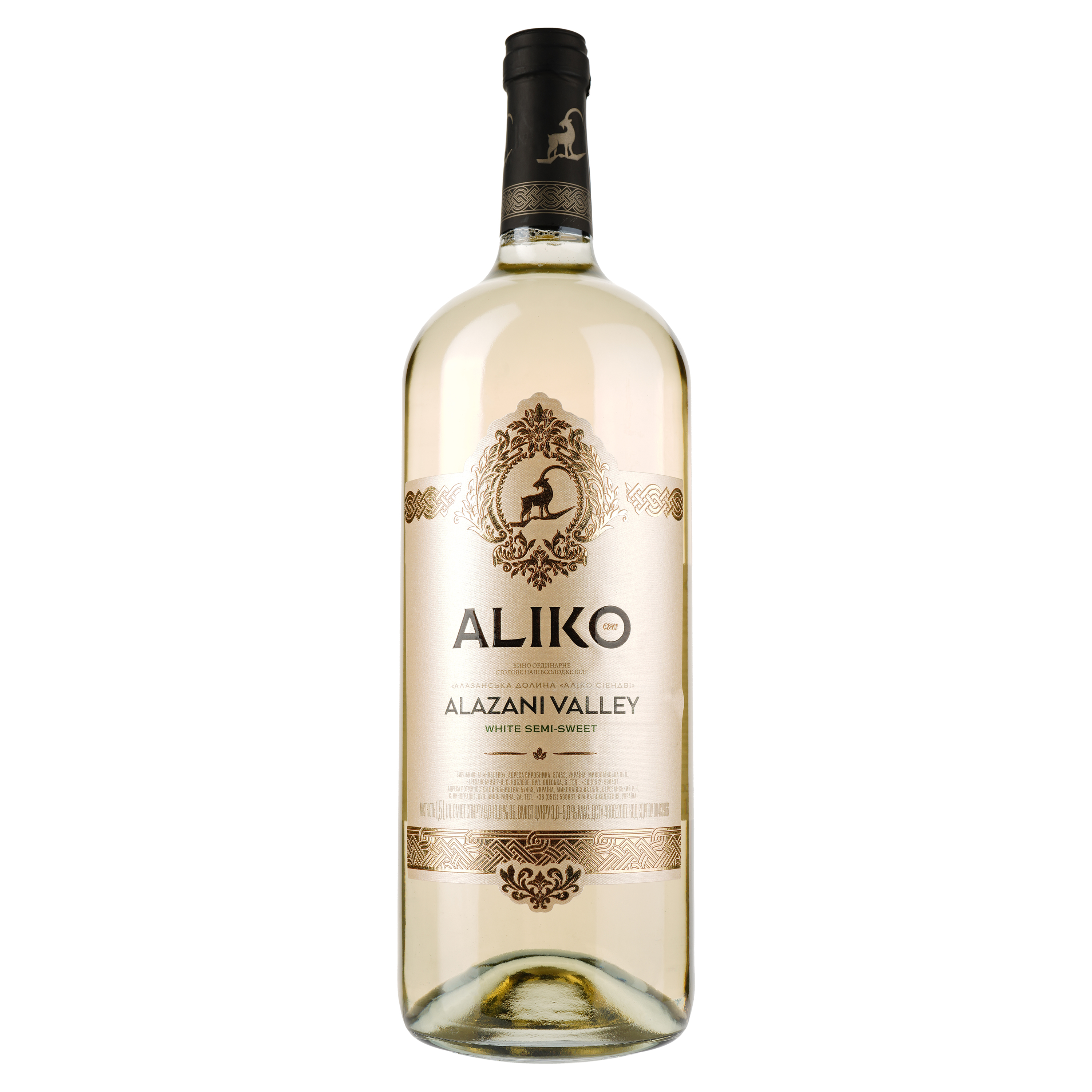 Вино Aliko Алазанская долина, белое, полусладкое, 9-13%, 1,5 л - фото 1