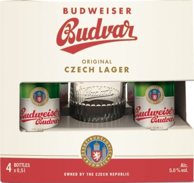 Набір пива Budweiser 5% (4 шт. х 0.5 л) + бокал - фото 1