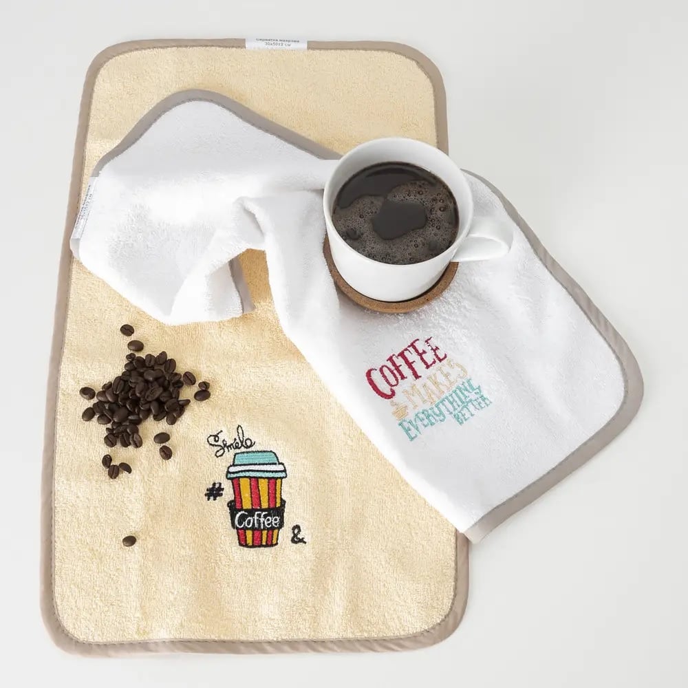 Набір махрових серветок Ideia Coffee makes everything better, 50х30 см, 2 шт., білий з молоком (8-07260) - фото 2