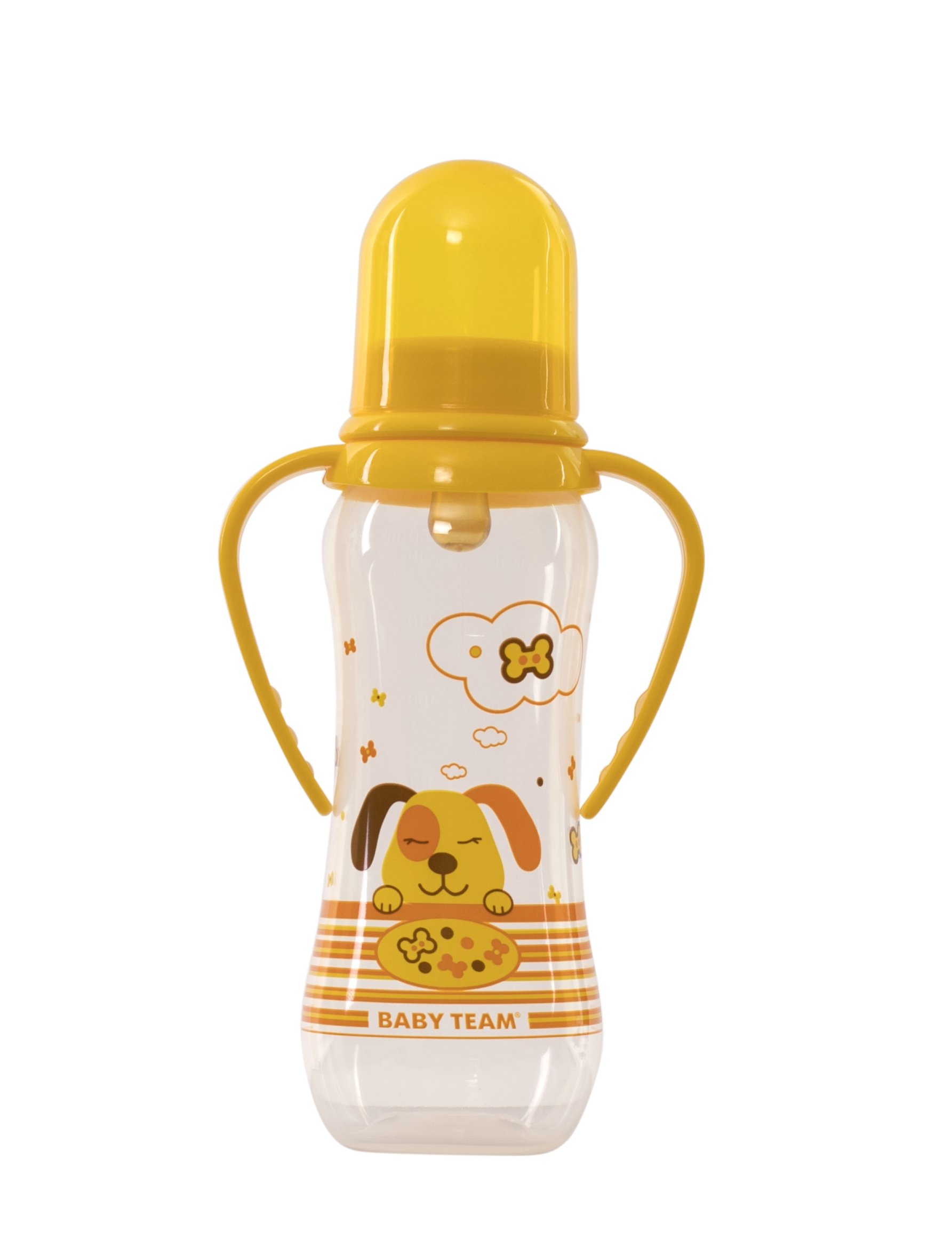 Пляшечка з латексною соскою та ручками Baby Team, 250 мл, жовтий (1311) - фото 1