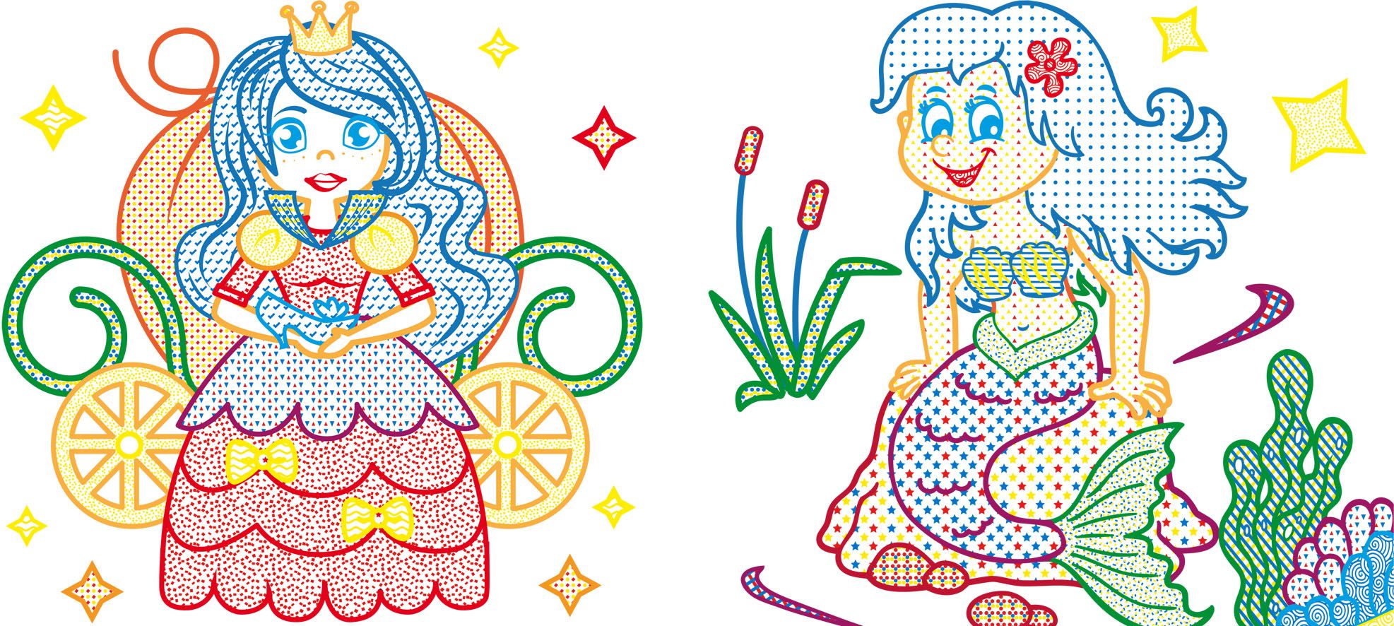 Водная раскраска Кристал Бук Принцессы и русалочки, с цветным контуром, 12 страниц (F00023293) - фото 3